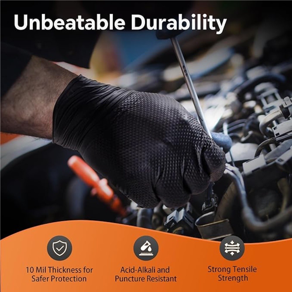 Multifunctional Nitrile Disposable Gloves 8 Mil Raised Diamond Texture BLACK