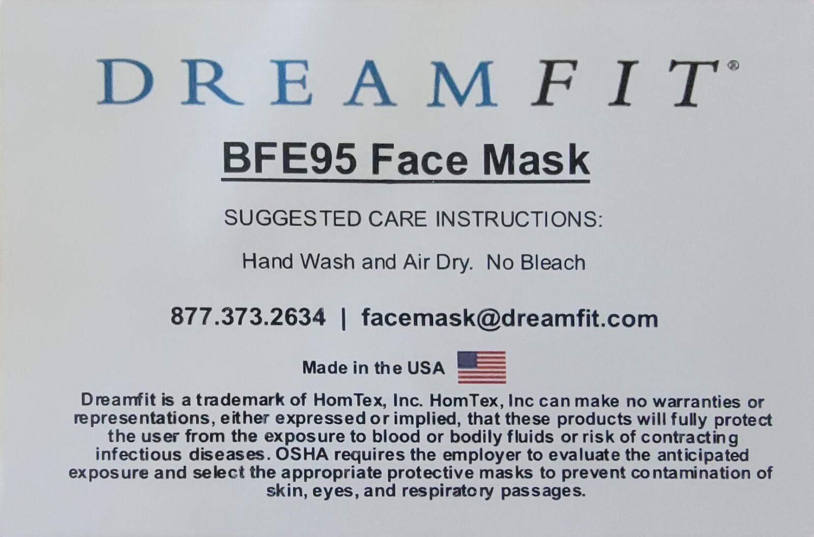 Washable Facemask. BFE95 Dream Essence by FitRite, Dreamfit, 100 count. Size LG