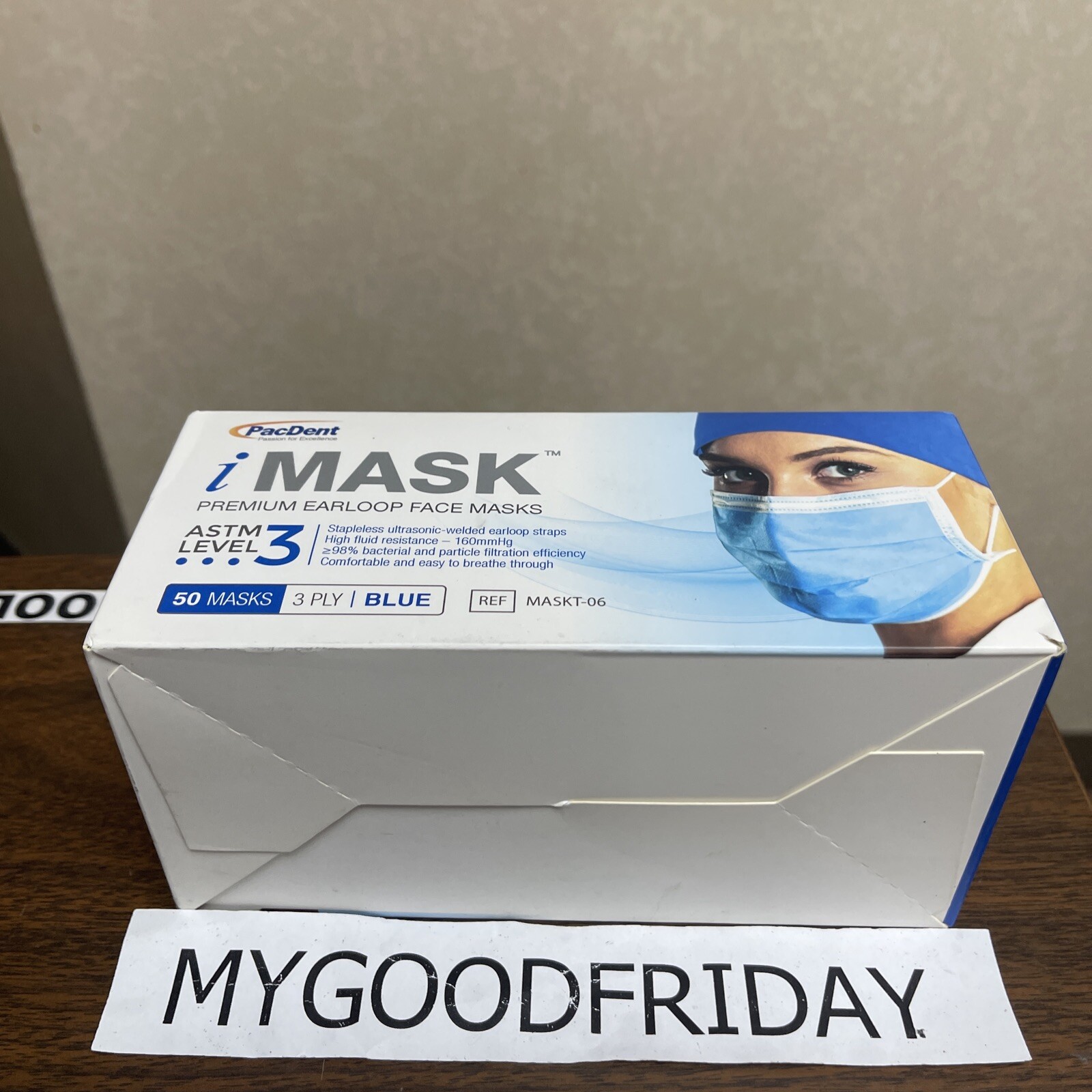 3Ply iMask Blue Premium non-woven Earloop 50 Face Mask ASTM Level 3 BFE&PFE ≥98%