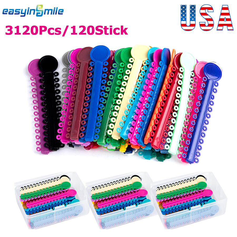3Pack Dental Ortho Ligature Ties Elastic Rubber Band Brace Mixed Color 40pc/pack