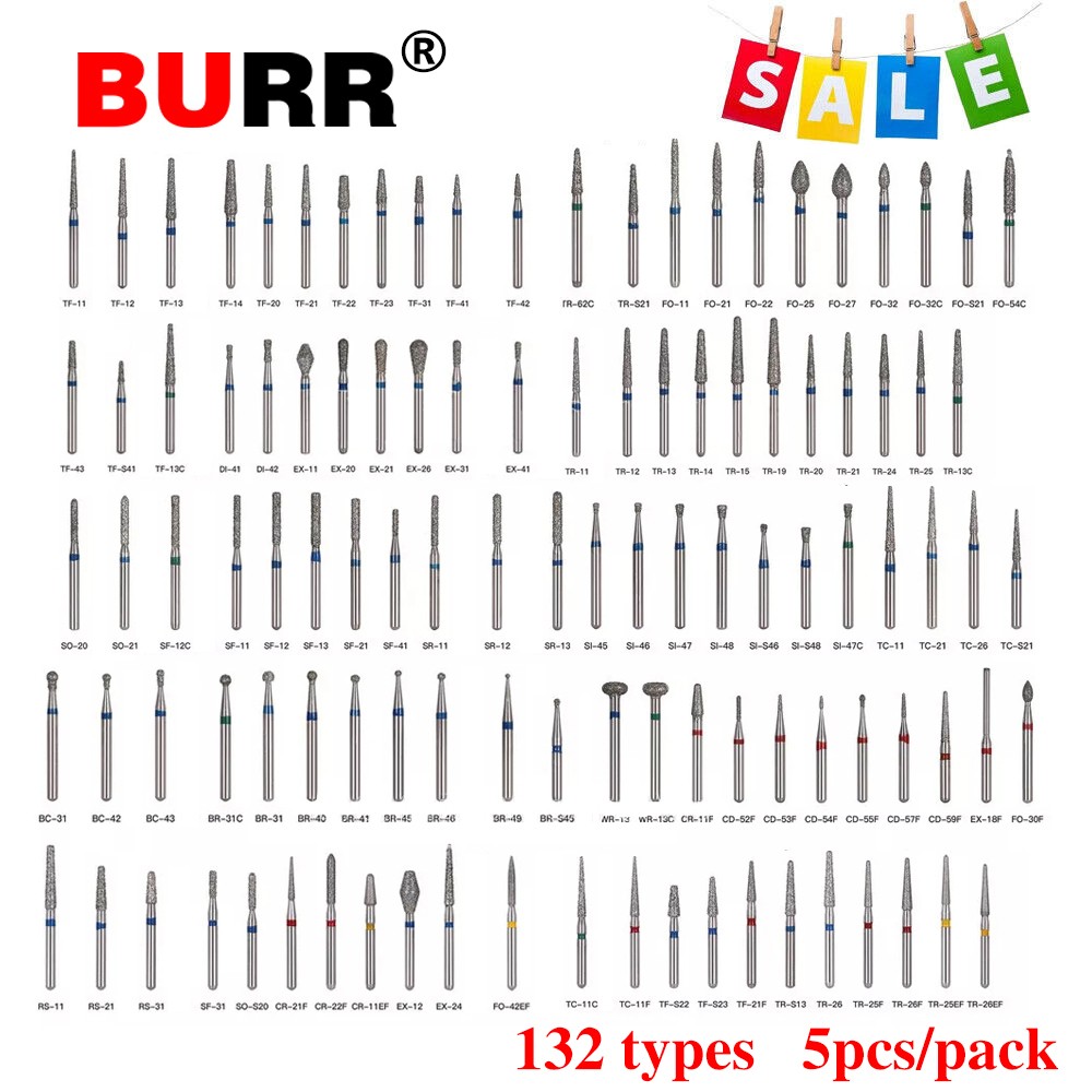 5-100pc SANDENT Diamond Burs For High Speed Handpiece Friction Grip 1.6mm