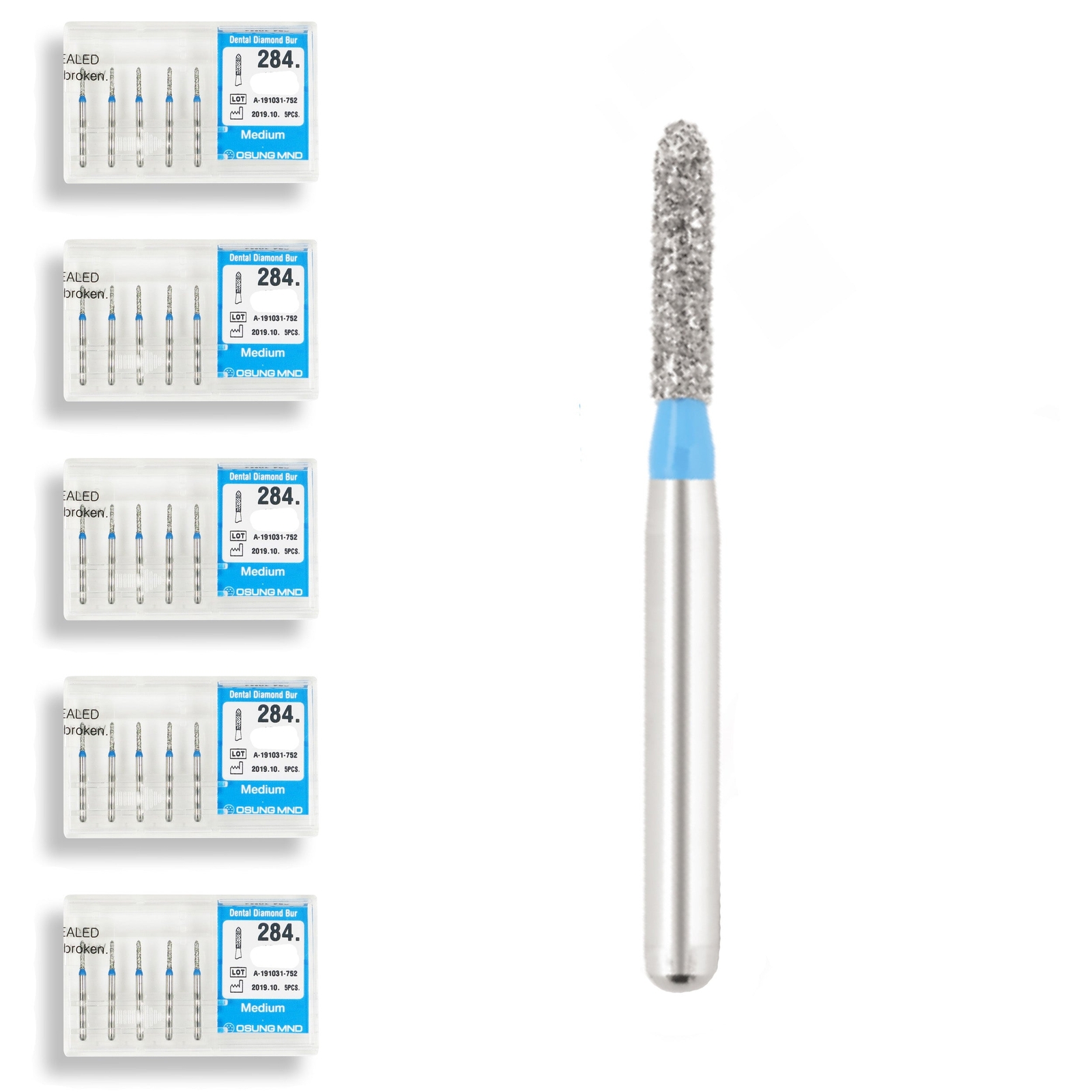 Torpedo, Cylindrical 1.2mm Dia. Medium Grit Diamond Dental Bur 25 Pcs. 284.12M1S