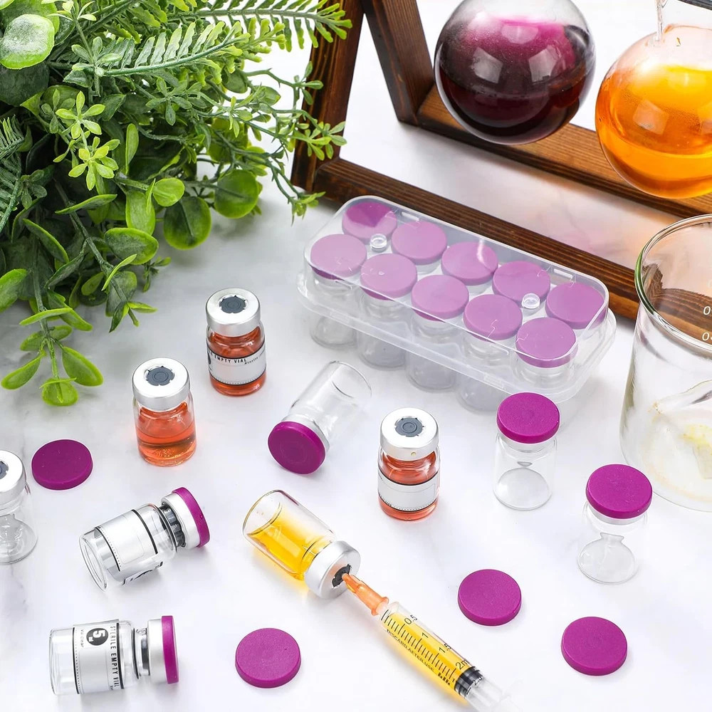 20pcs 5ml Sterile Empty Glass Vials with Self Healing Injection Port + Labels