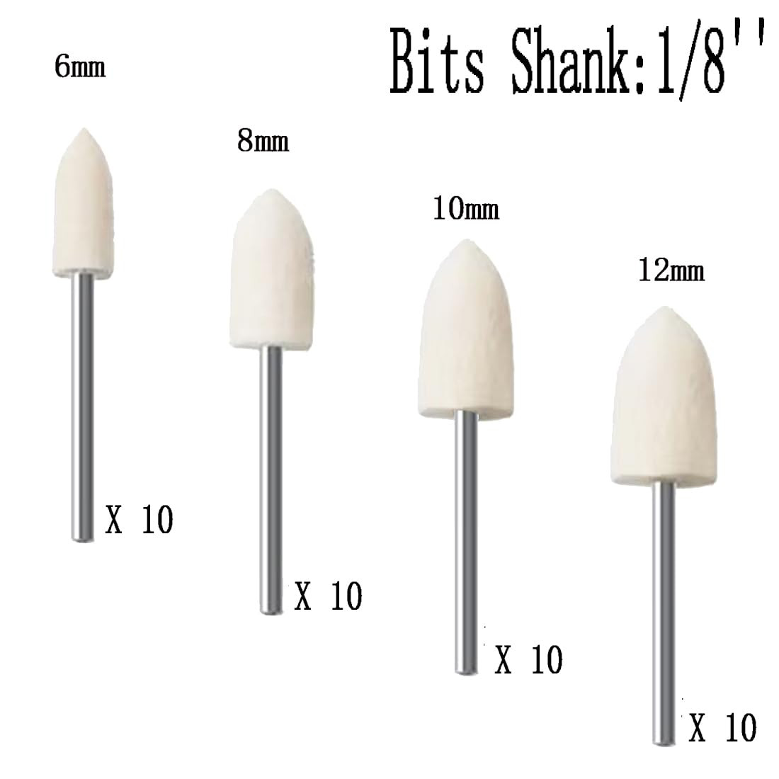 40 Pcs Bullet Shape Wool Polishing Bits – 1/8” Shank Wool Felt Buffing