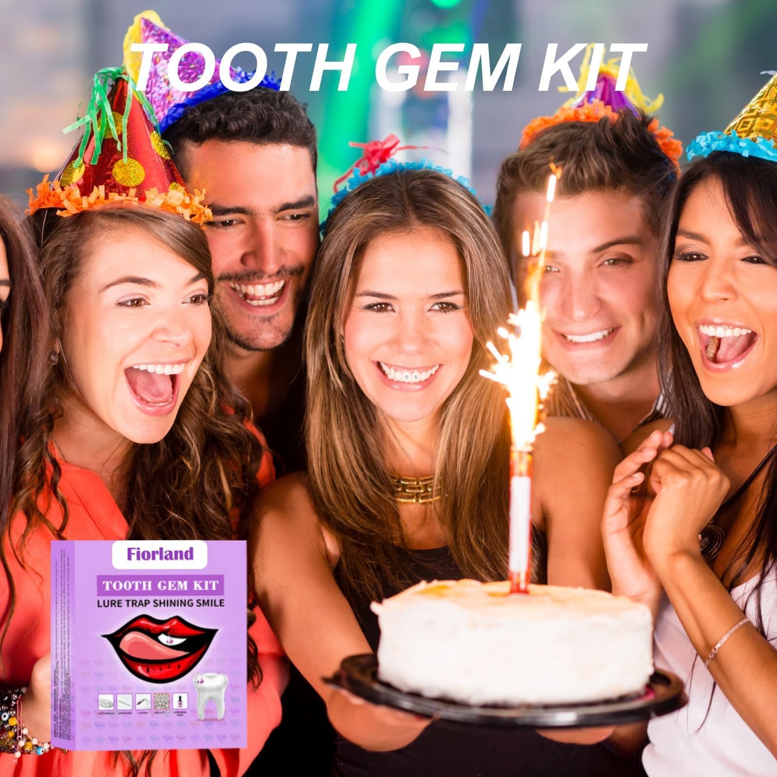 Fiorland Tooth Gem Kit, DIY Crystals Jewelry Kit Teeth Gems A, multi-color