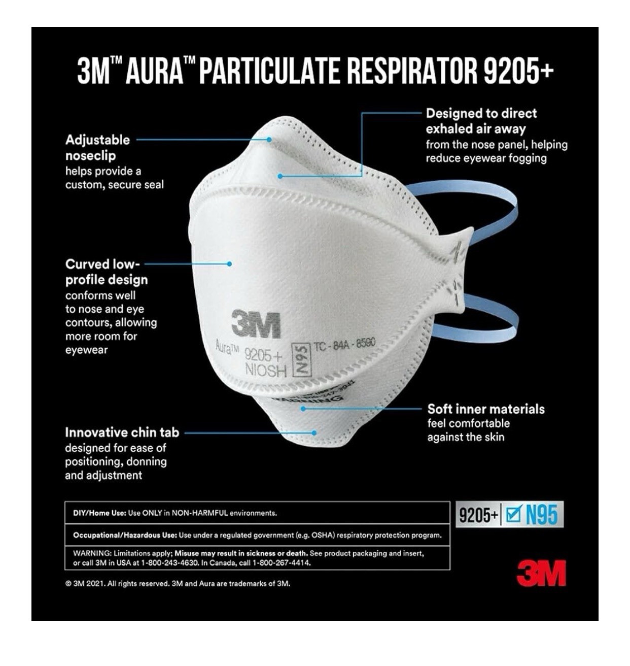 3M Aura 9205 N 95 Particulate Respirator Face Mask – White (20 Pack)