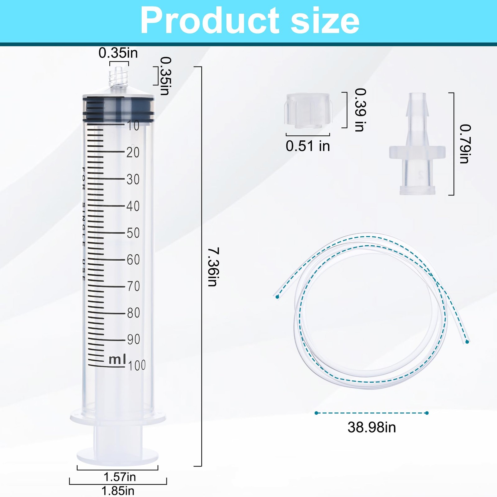 2 Pack 100ml Luer Lock Syringe with 39″ Tube, 100cc Large Plastic