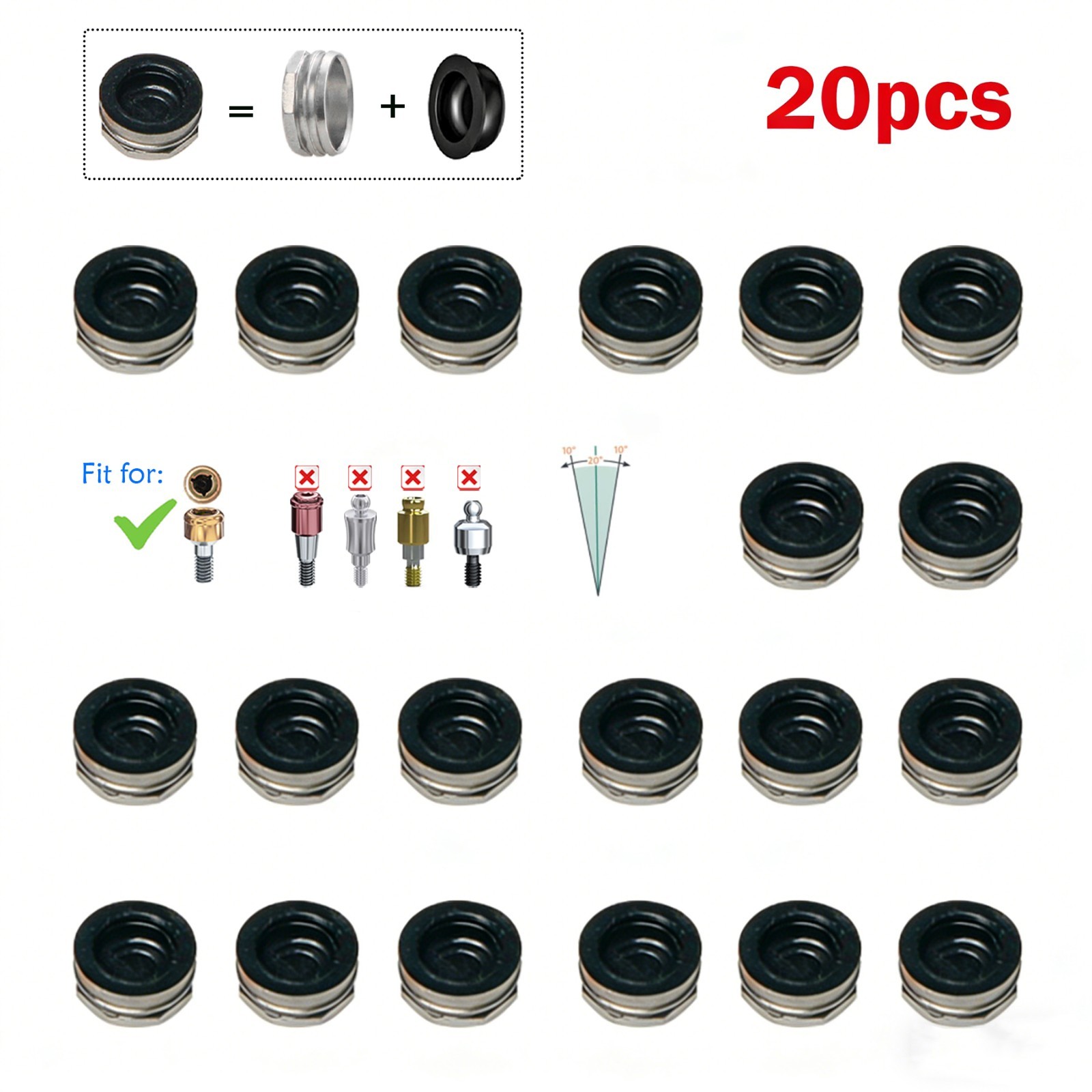 20Pcs Universal Dental Overdenture Replacement Cap for Zest Locator Male Inserts