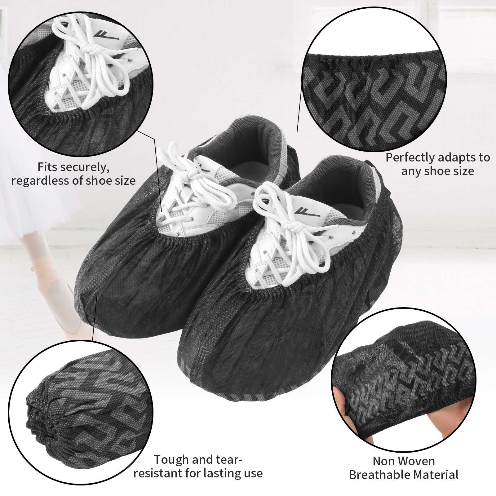 Black 100 Pack Non-Slip Disposable Shoe Covers Premium Boot Protector Booties