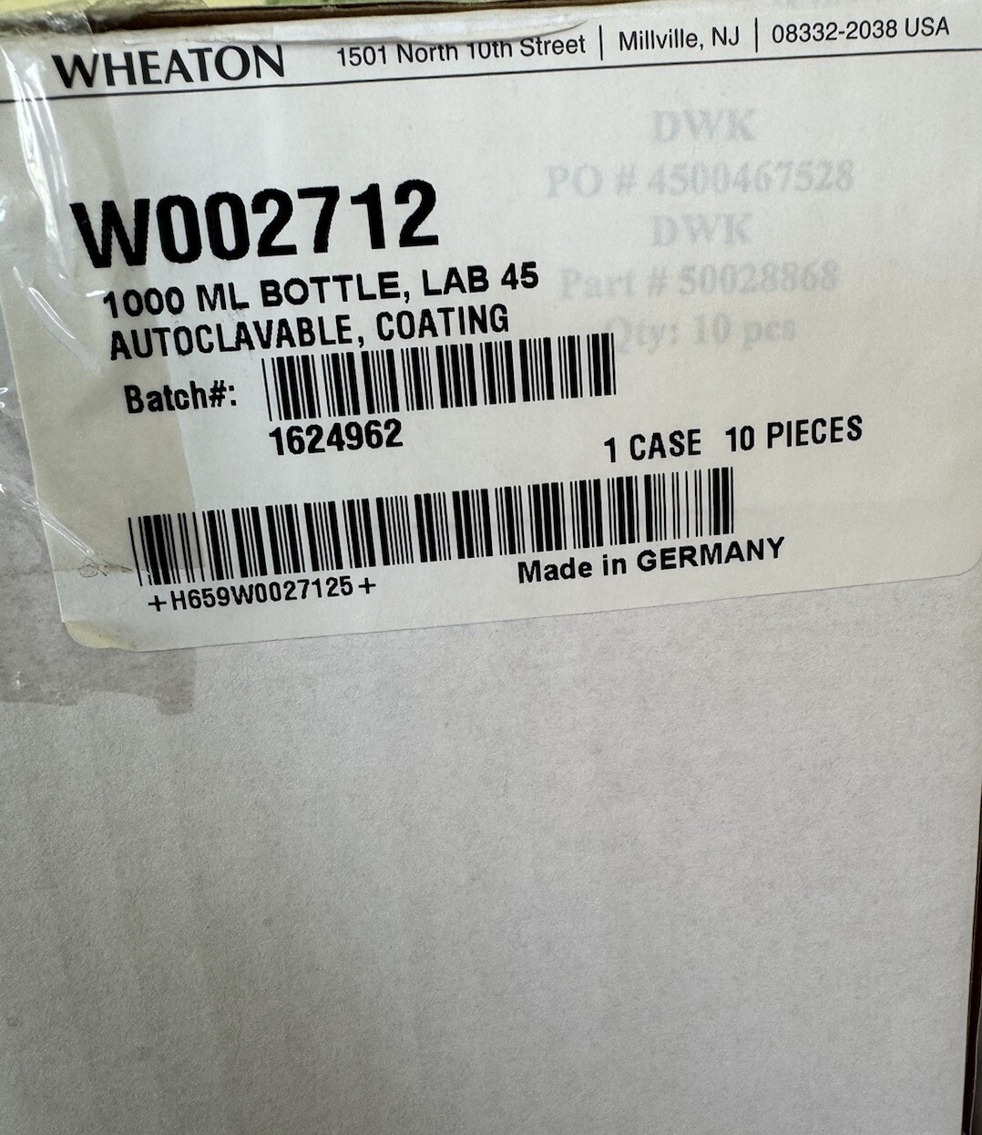 2 Pack Wheaton 1000 mL Media Storage Bottle Plastisol Coated GL45 Autoclave Safe