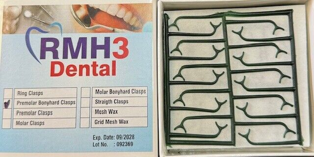 RMH3 Dental Premolar Bonyhard Clasps Wax Color Green 10/pk