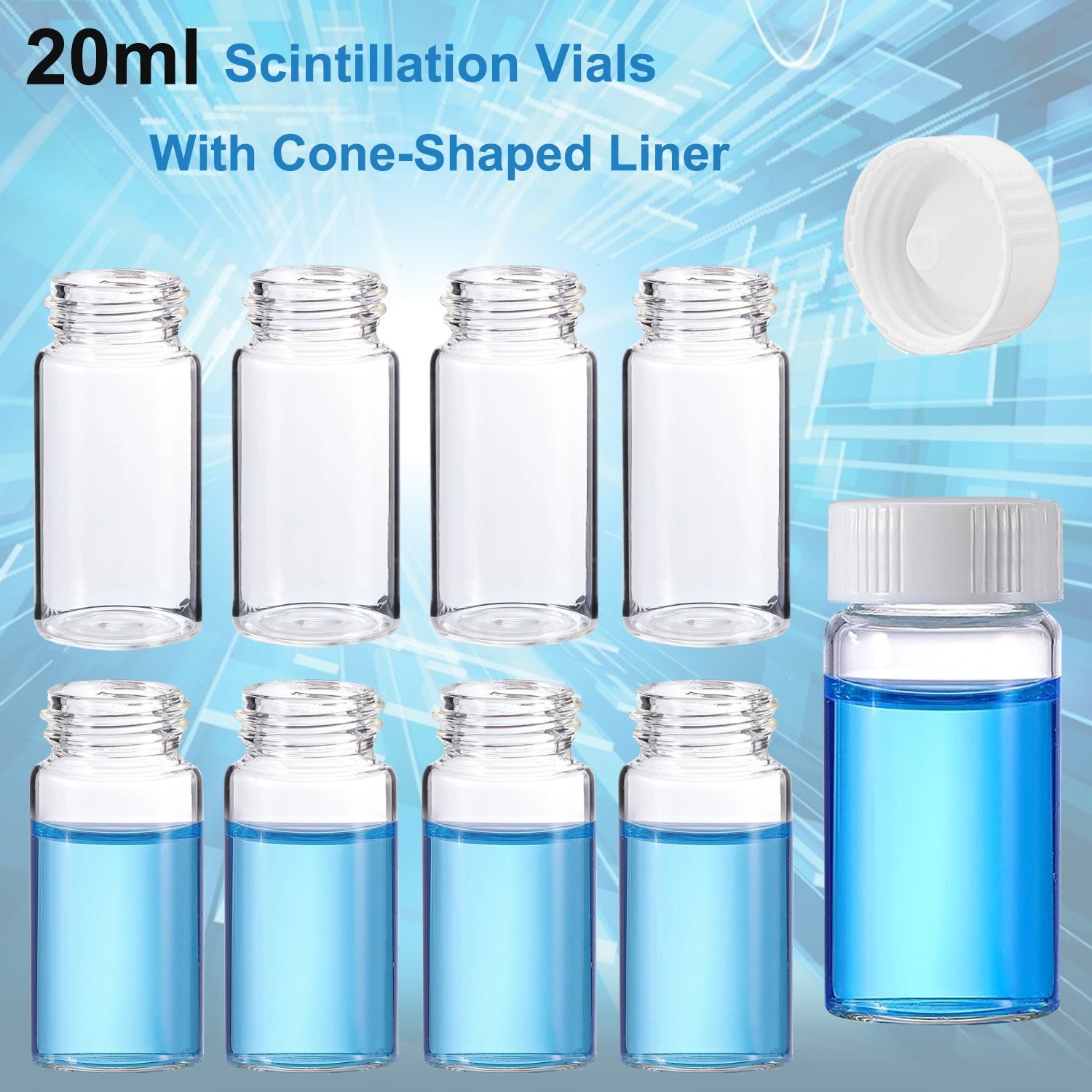 20ml Scintillation Vial Liquid Sample Vials Clear Glass Vials Cone Liner 1000pcs