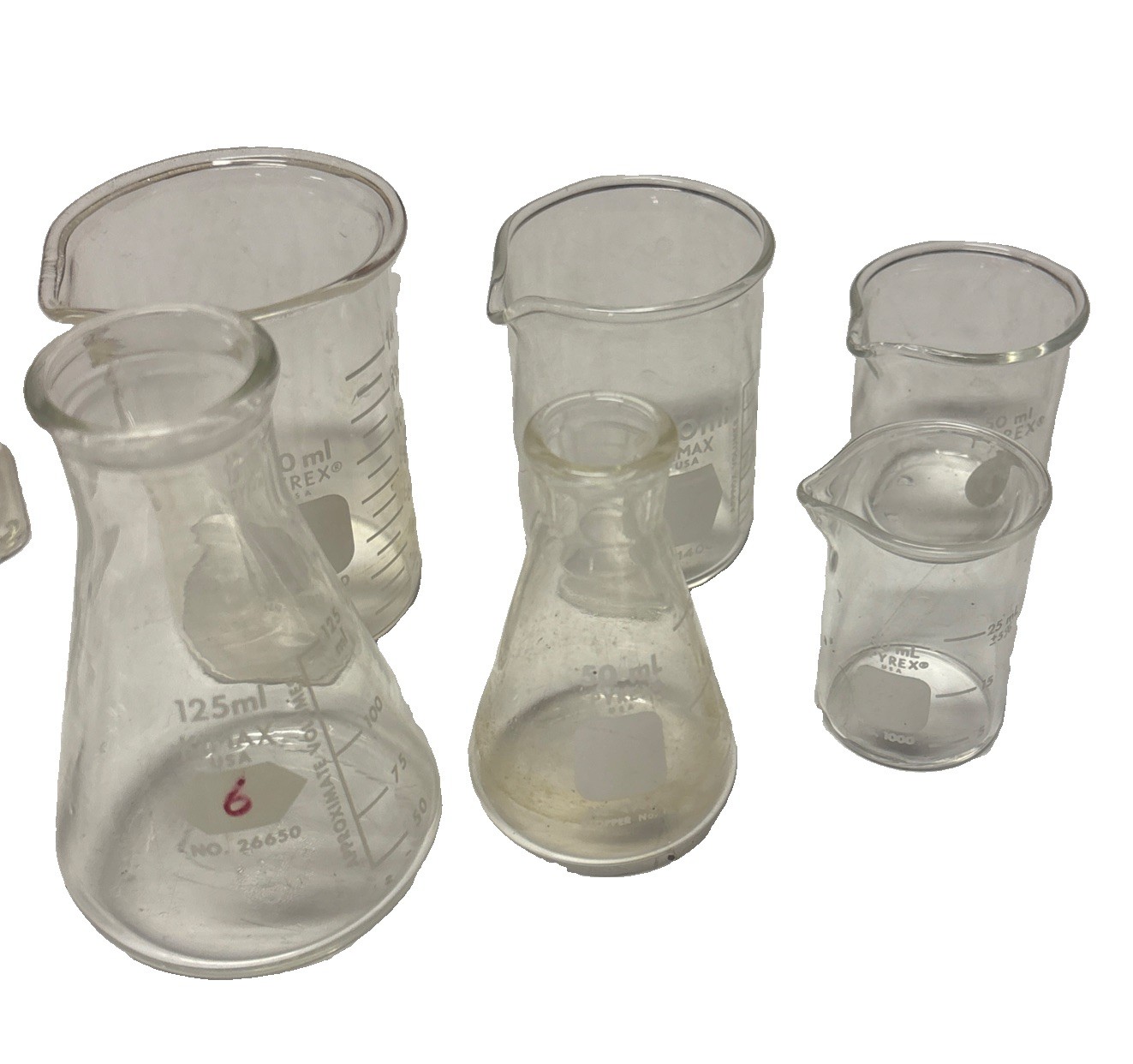 Pyrex & Kimex Glass Vacuum Flasks Beakers Tubes Lids Lab Chemistry Lot