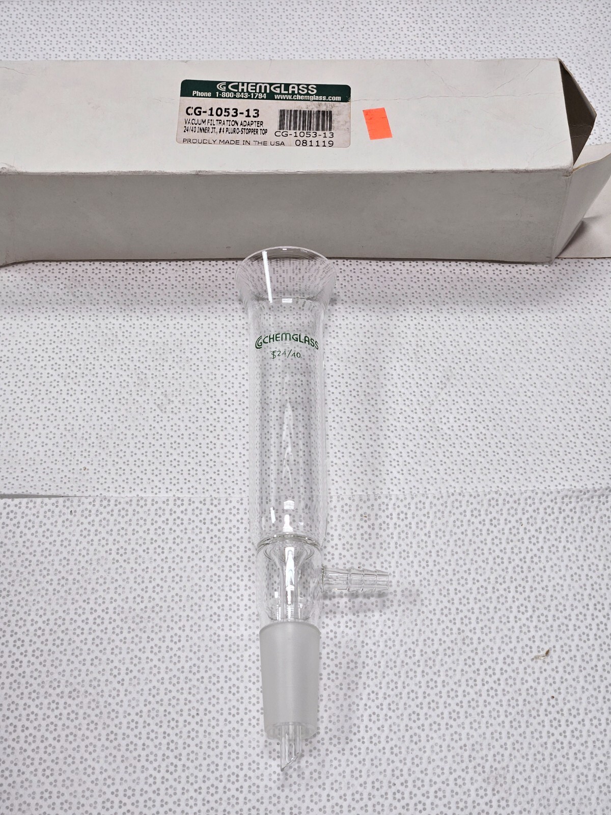 CHEMGLASS CG-1053-13 Adp. Vacuum Filtration 38mm ID Flange #4 Pluro Stopper 24/4