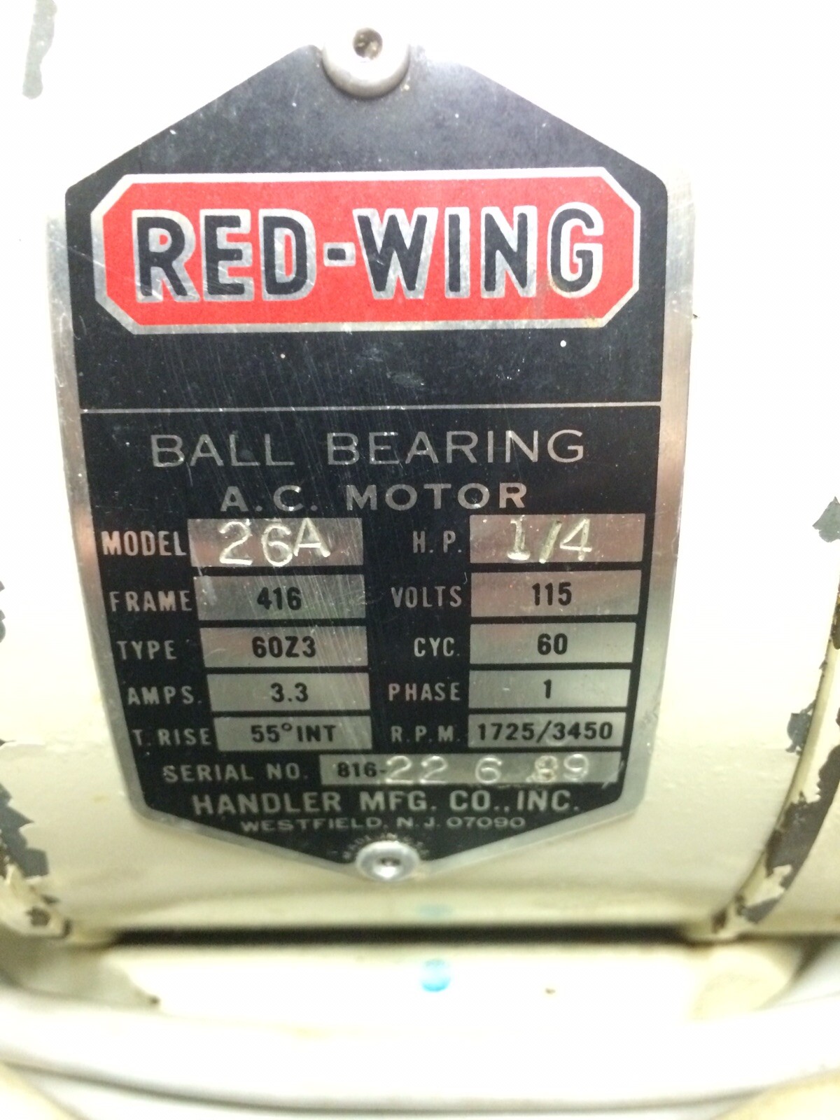 Handler Red Wing 26A 1/4 HP Dental Lab Lathe – 1725/3450 RPM