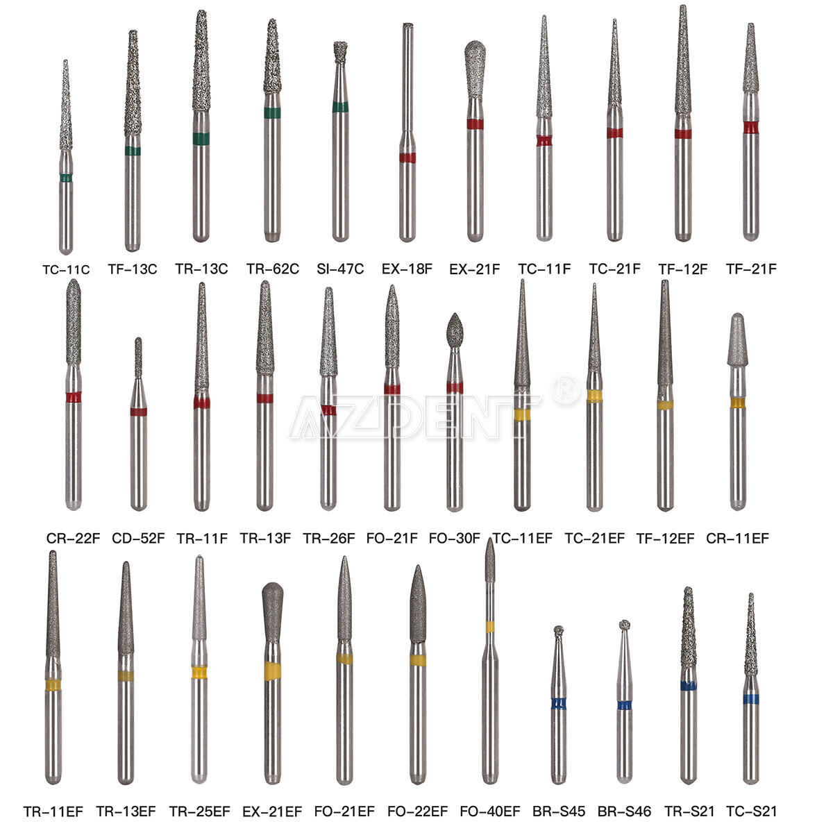 NSK Style AZDENT Dental Diamond Burs Drill Fit For High Speed Handpiece 5Pcs/Box