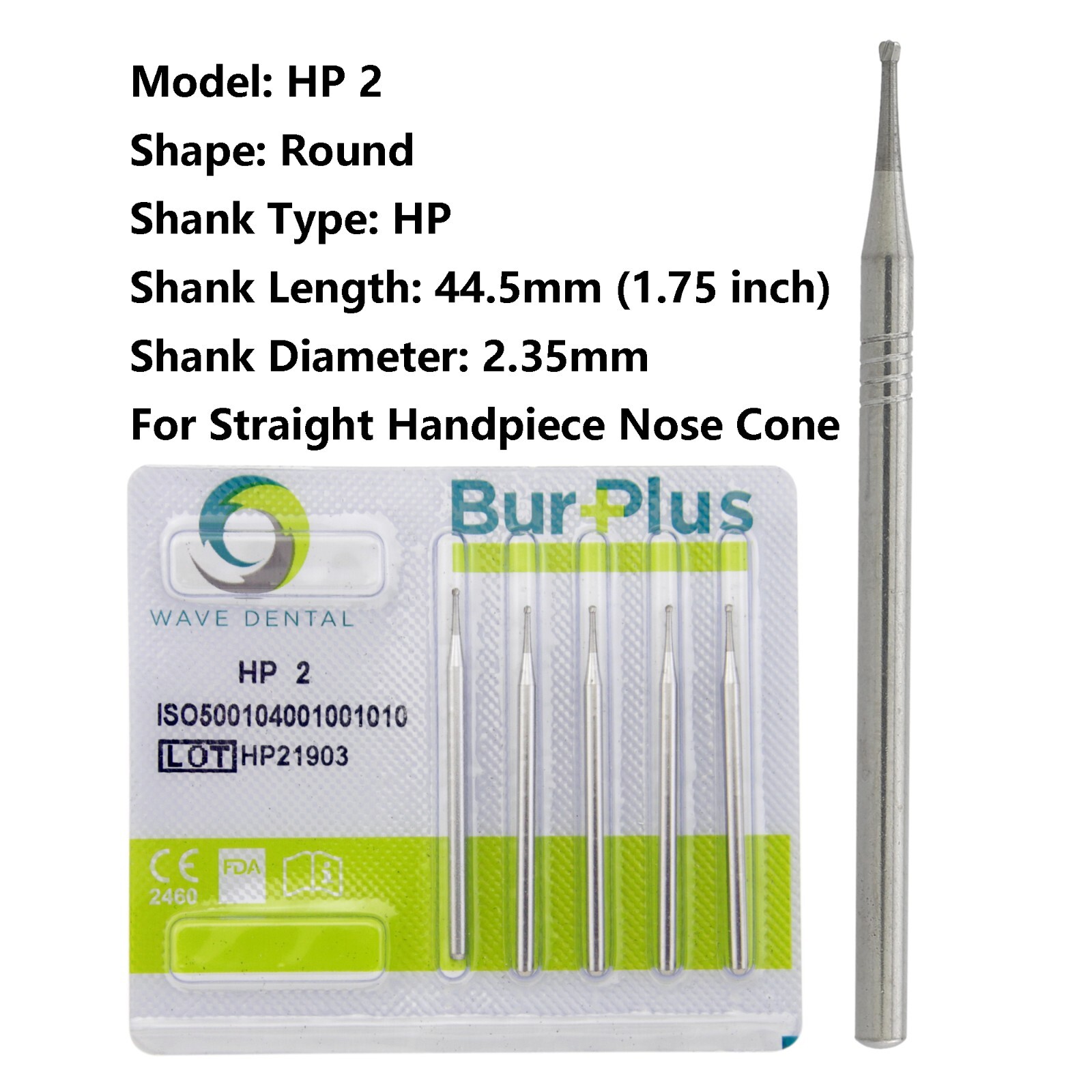 Wave Dental Round Surgical Burs Carbide for Straight Handpiece HP 1/4 2 3 4 5 6