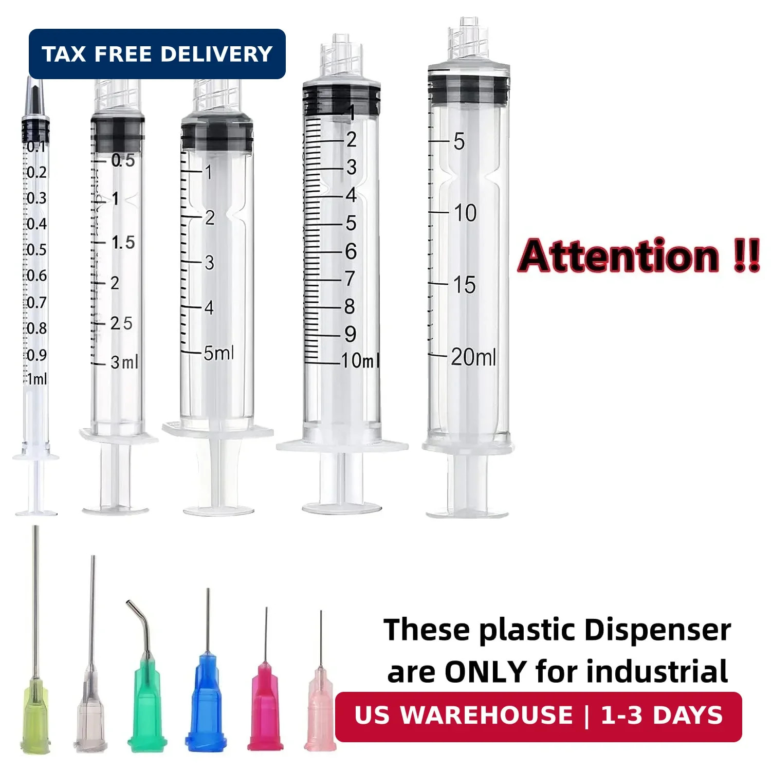 30 Pack 1ml, 3ml, 5ml, 10ml, 20ml Measuring Dispenser with14ga,16ga, 18ga, 20ga,