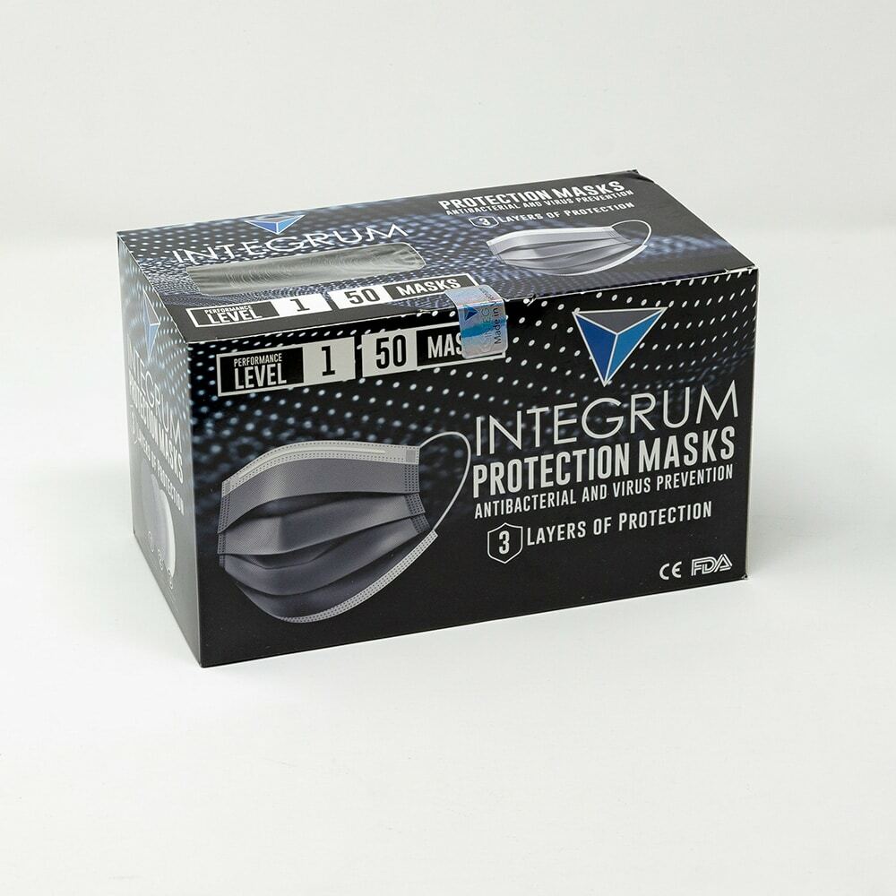 50/Pk INTEGRUM 4-Ply BLACK Face Mask Earloop Surgical DENTAL Medical