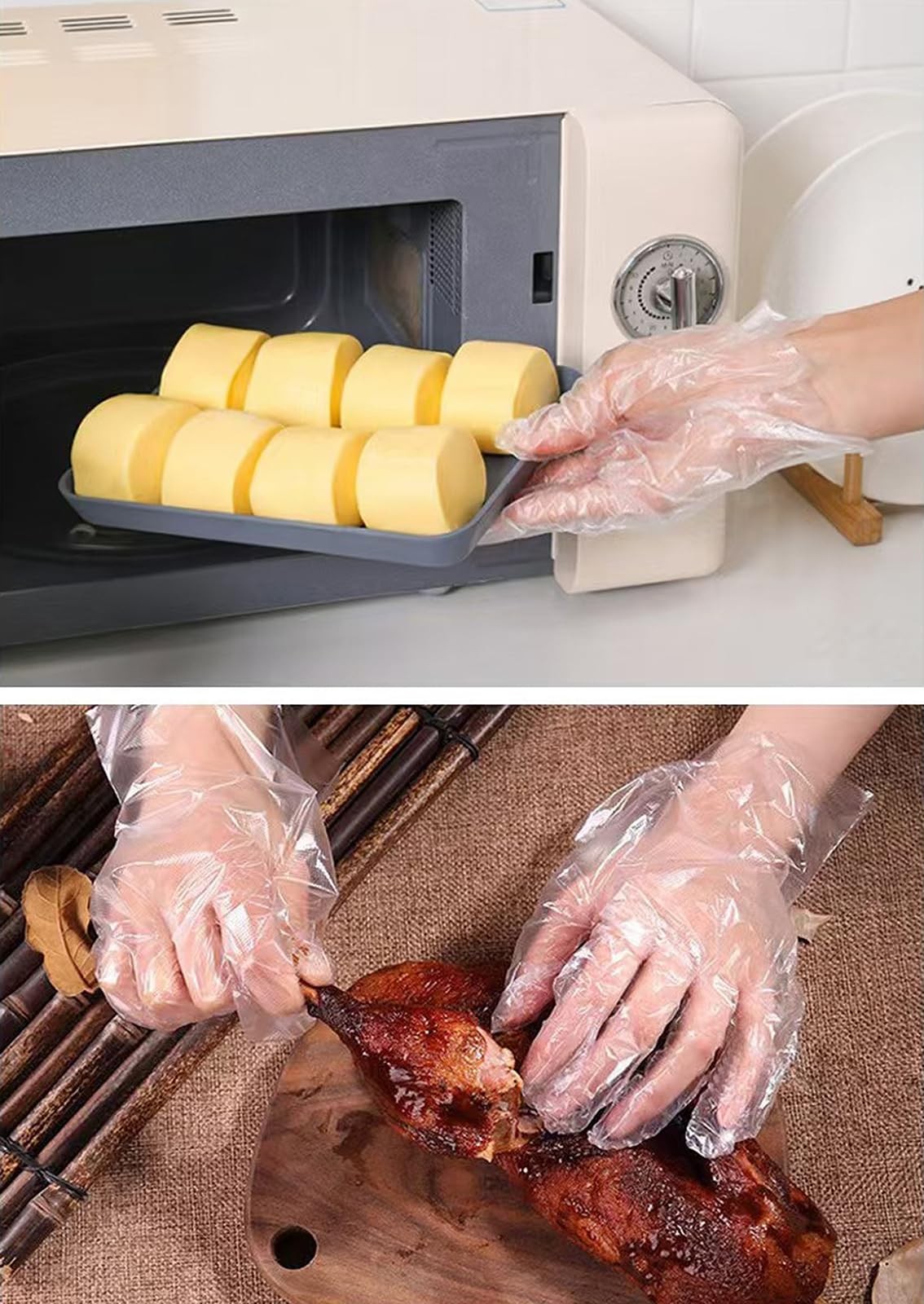 400 Count Disposable Poly Plastic Gloves for Cooking, Food One Size, Open