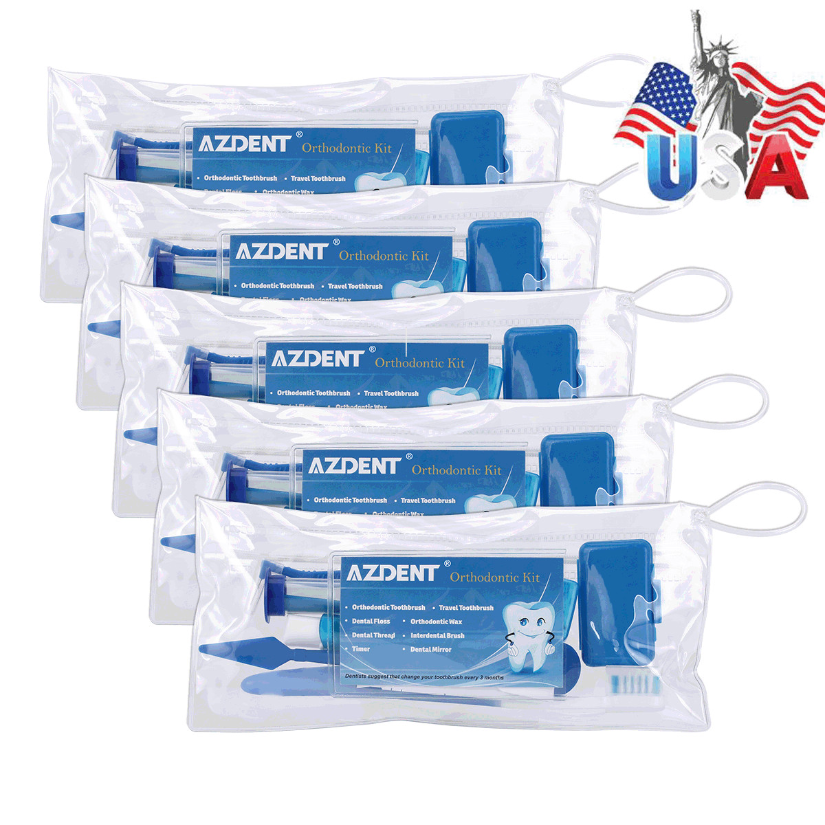 AZDENT Dental Orthodontic Oral Care Kit Hygiene Clean Tools Teeth Whitening Blue