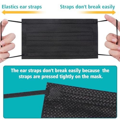 ZTANPS 100 PCS Disposable Face Masks, Black Disposable Masks, 3 Ply Protection F