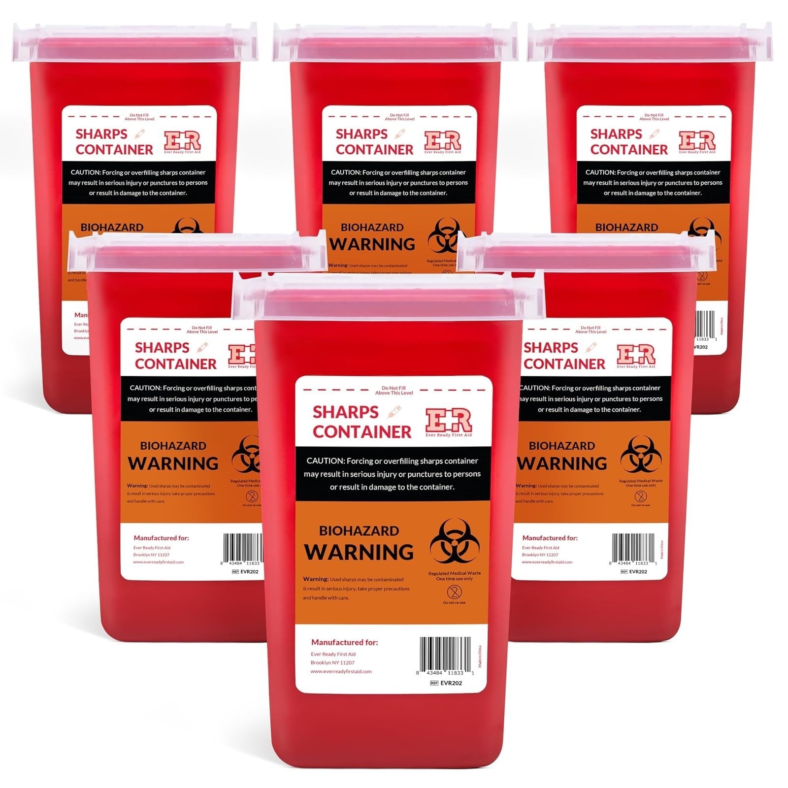 Ever Ready First Aid 3 Count Sharps Container with Locking Lid – 1 Quart