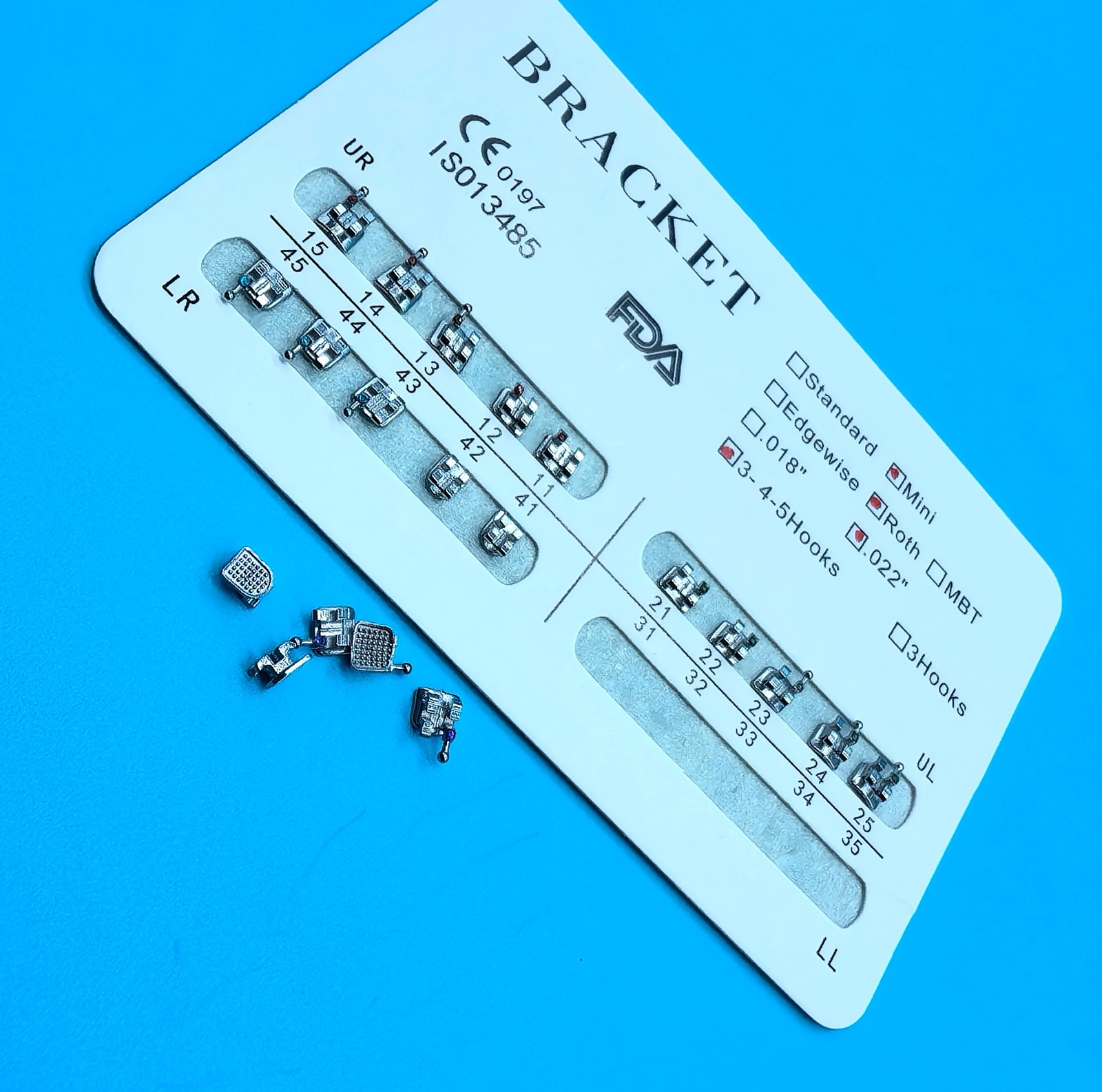 Dental Orthodontic Bracket Braces Mini Roth 022 Hooks 3-4-5 Teeth Alignment