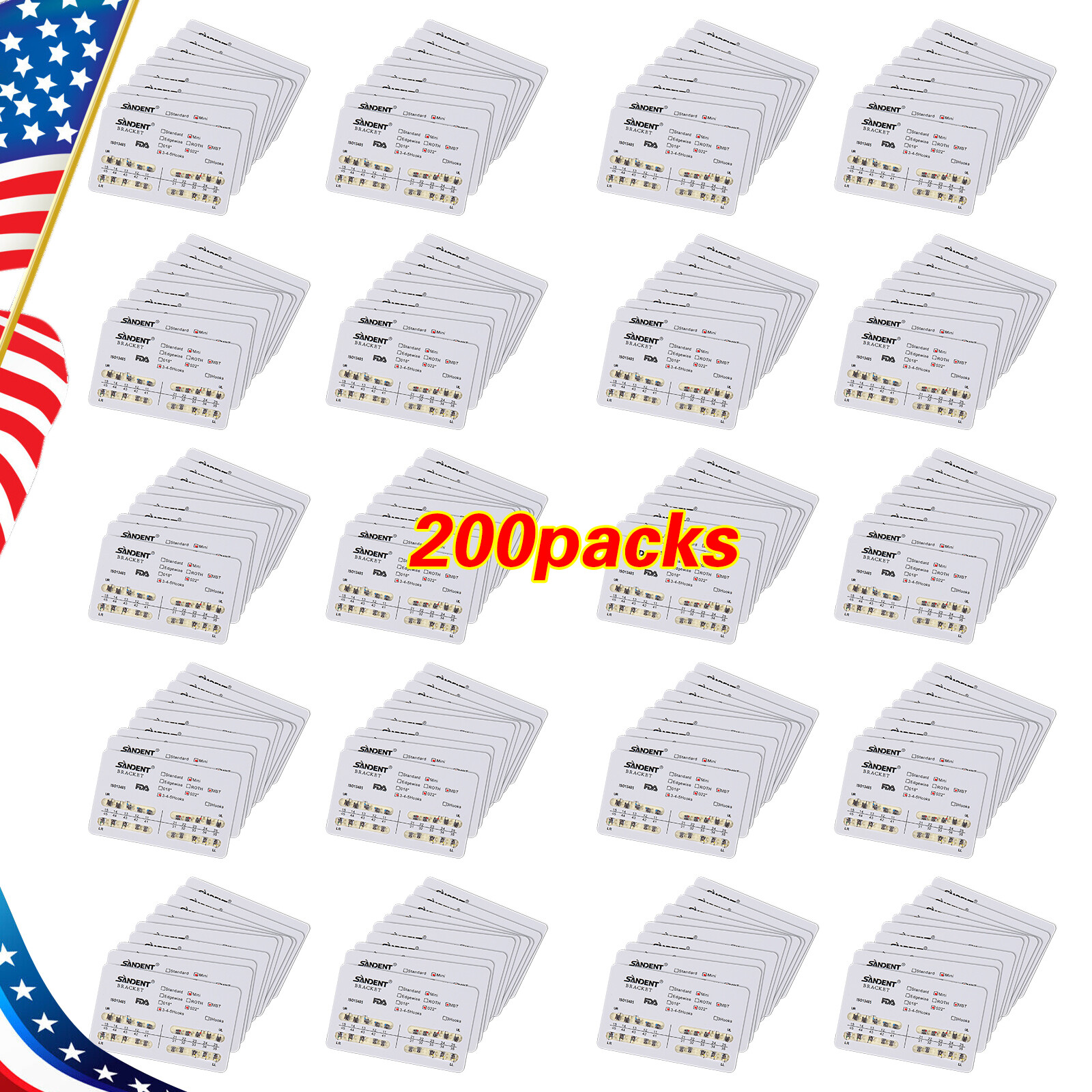 10-200 Packs SANDENT Dental Orthodontic Brackets Braces Mini MBT.022Hooks 345 st