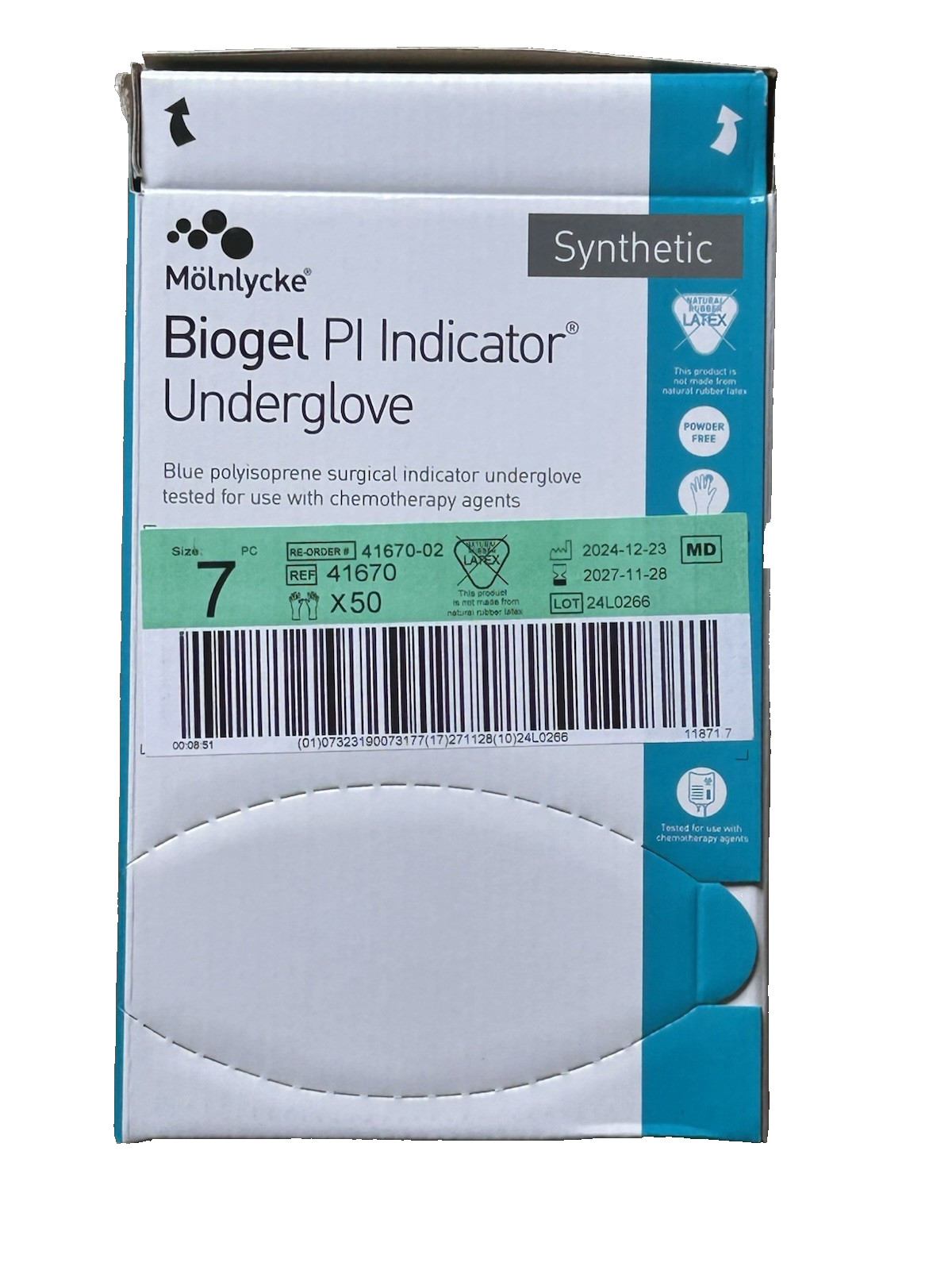 Molnlycke Biogel PI Indicator Underglove Size 7 Polyisoprene 41670 NEW 50 Pairs