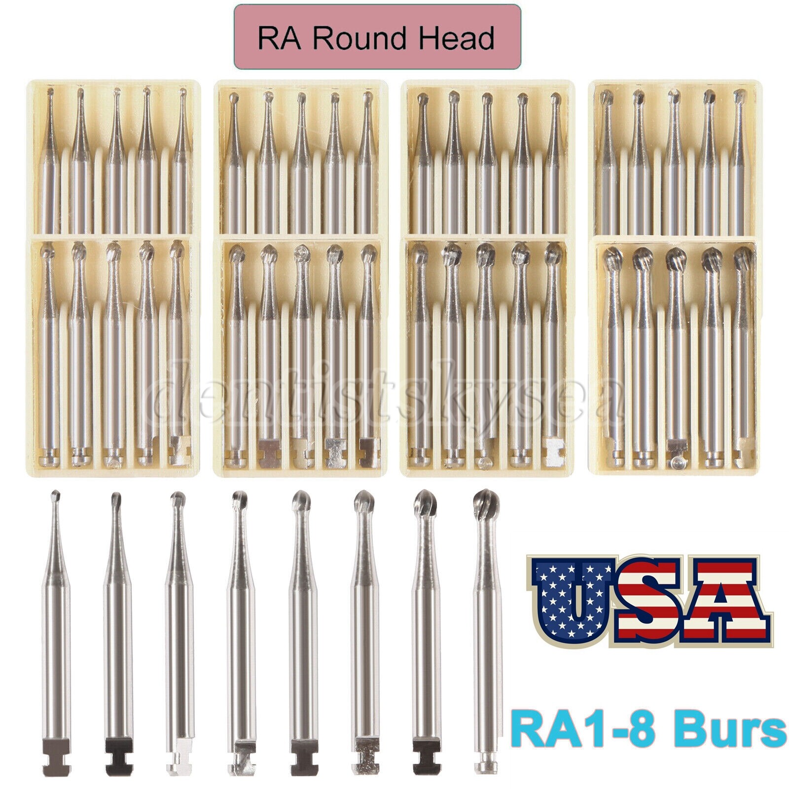 8 Types Dental Round Carbide Bur for Slow Speed Latch Type RA 1# – 8# Burs