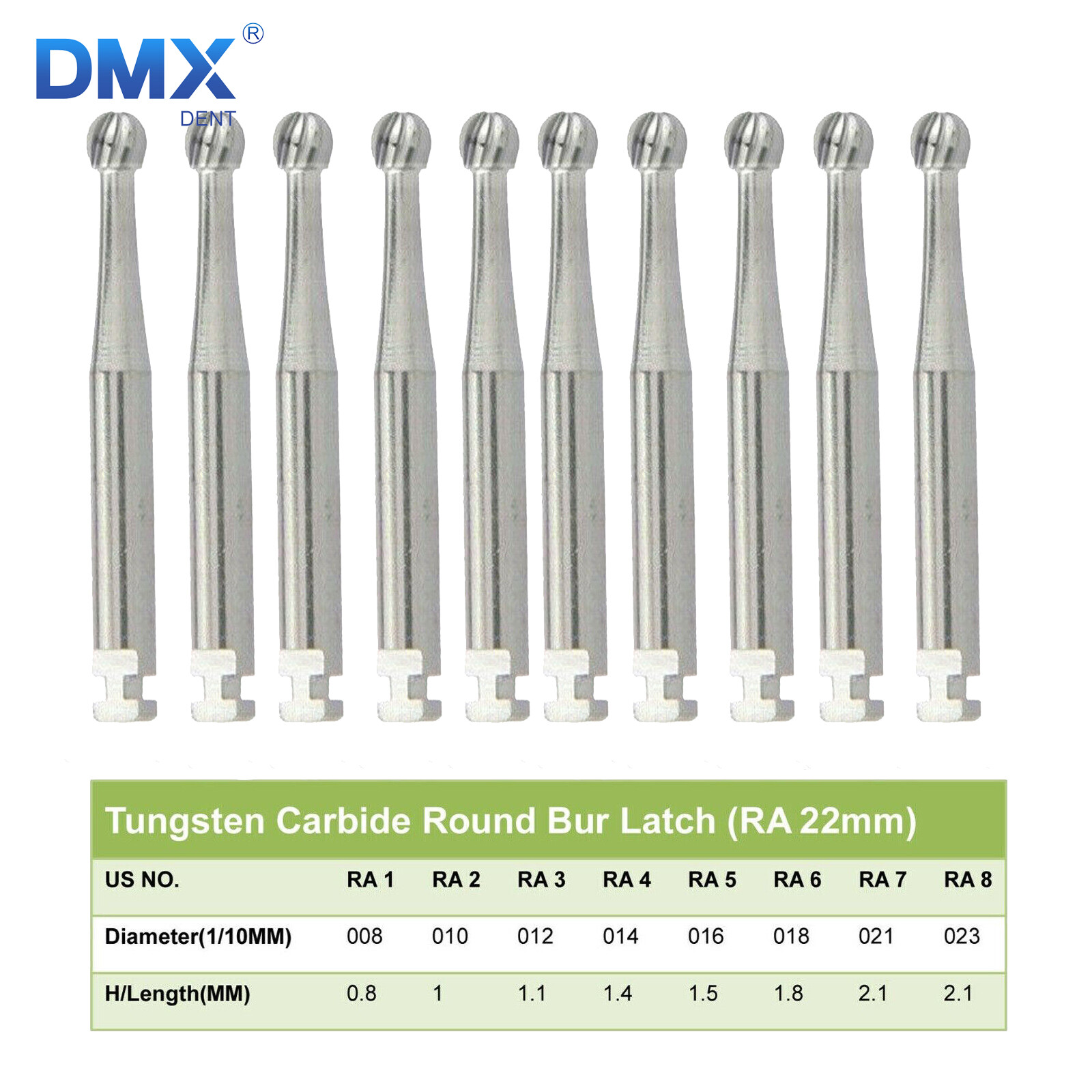 Round Carbide Burs for Slow Speed Latch RA (Choose Your Size & Qty) 22mm 26mm A