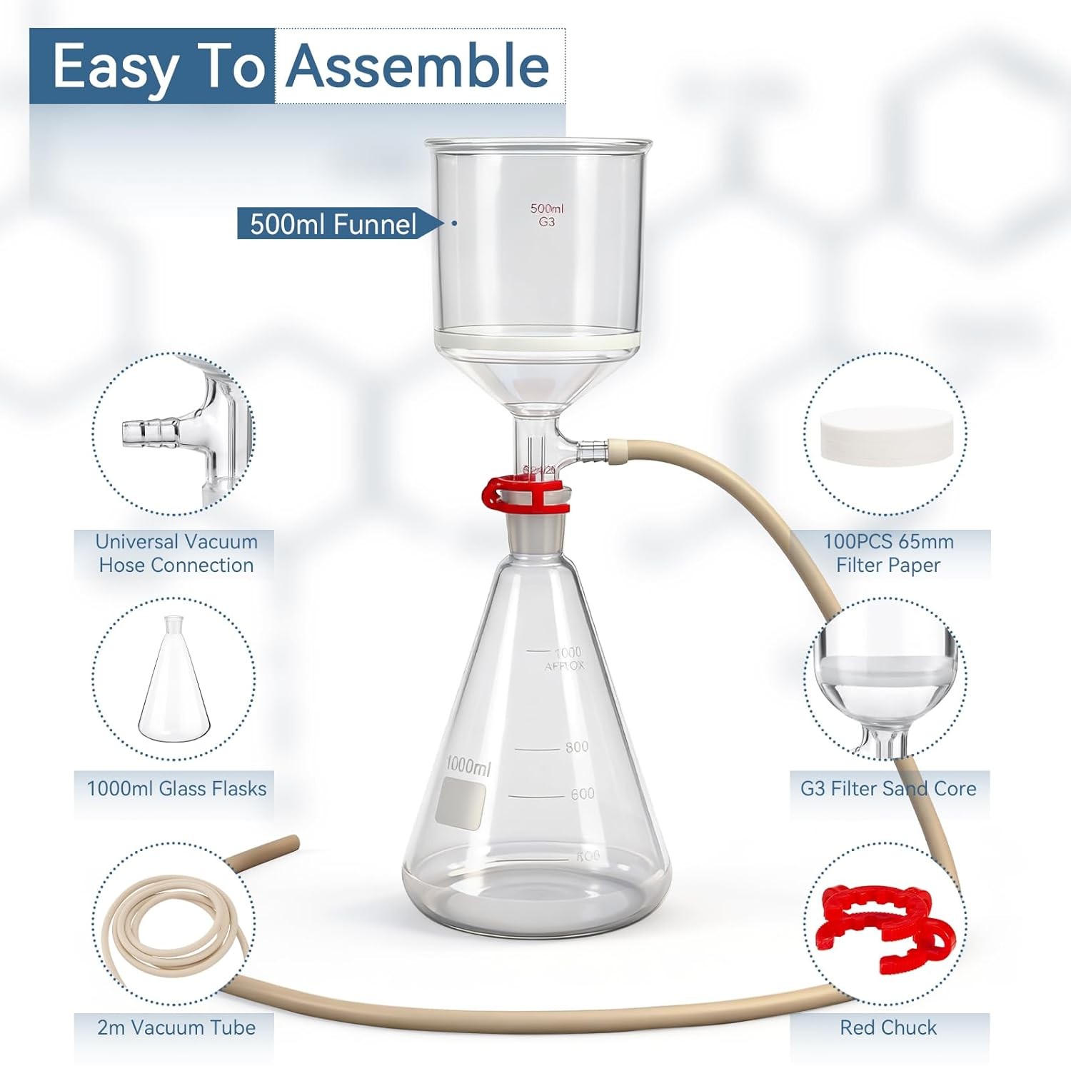 500Ml Borosilicate Glass Buchner Filtering Funnel with Medium Fine (G3) – 24/29