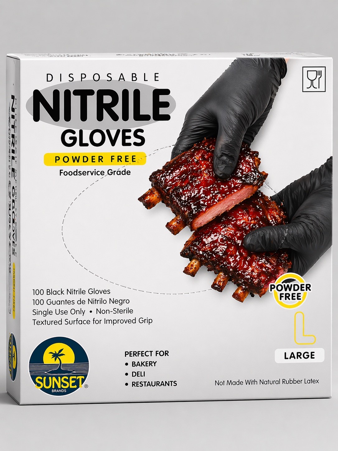 Black Nitrile Gloves Large 100ct Sunset 4Mil Powder Free