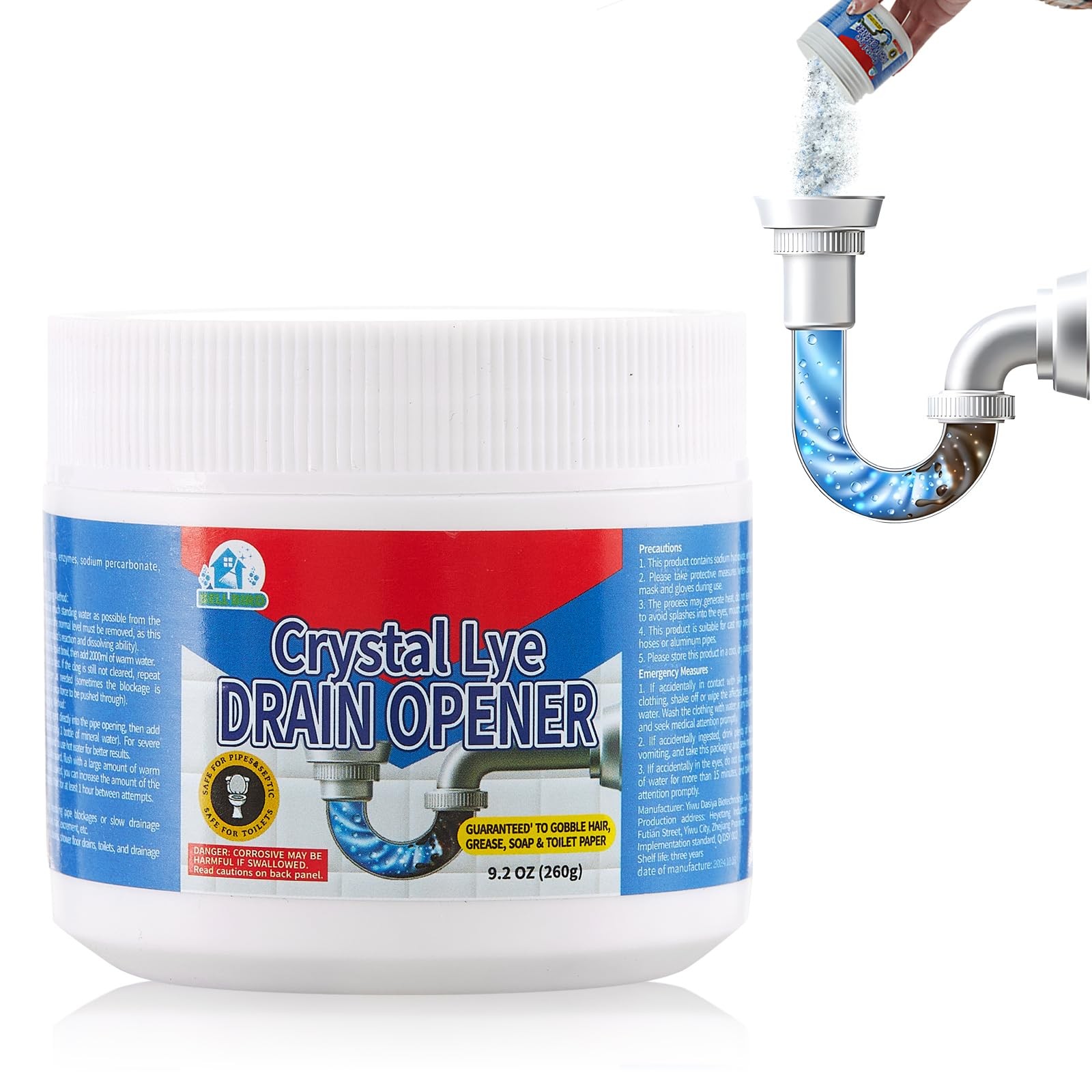 BELL BIRD Drain Opener,Powerful Unclogging,Crystal lye, Sodium 1 PSC