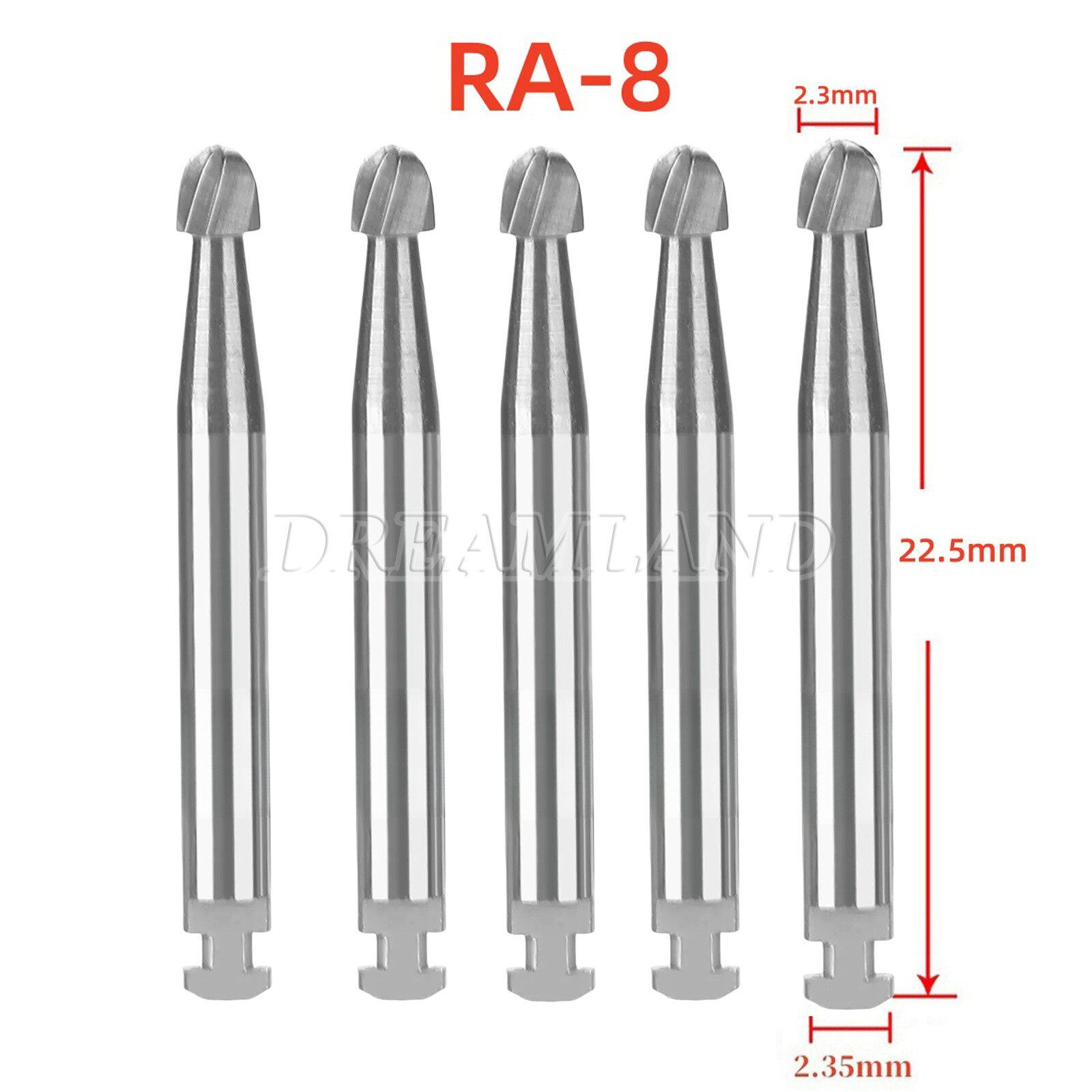 5 Pcs/Pack Dental 22.5mm Round Carbide Bur Slow Speed Latch Type RA8 Burs USA