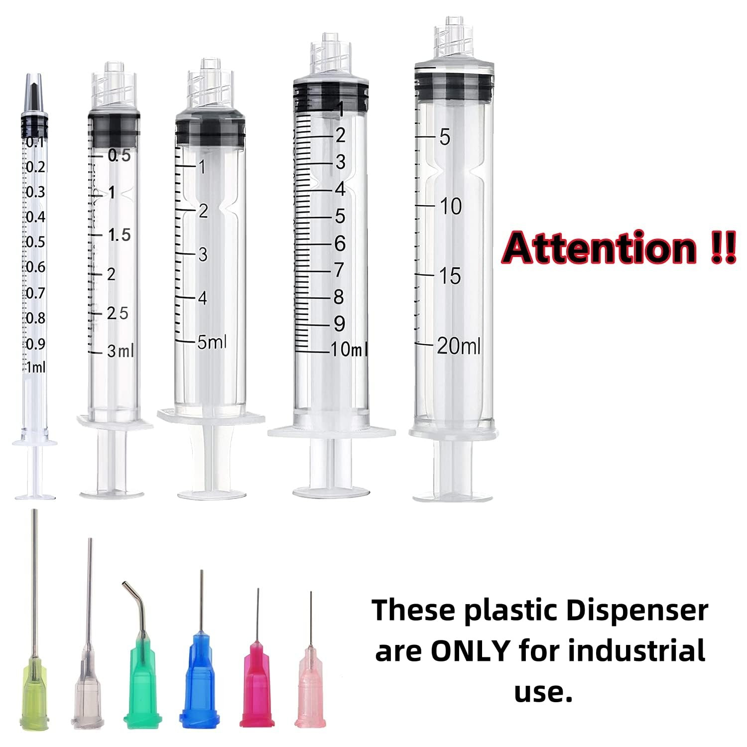 30 Pack 1Ml, 3Ml, 5Ml, 10Ml, 20Ml Measuring Dispenser With14Ga,16Ga, 18Ga, 20Ga,
