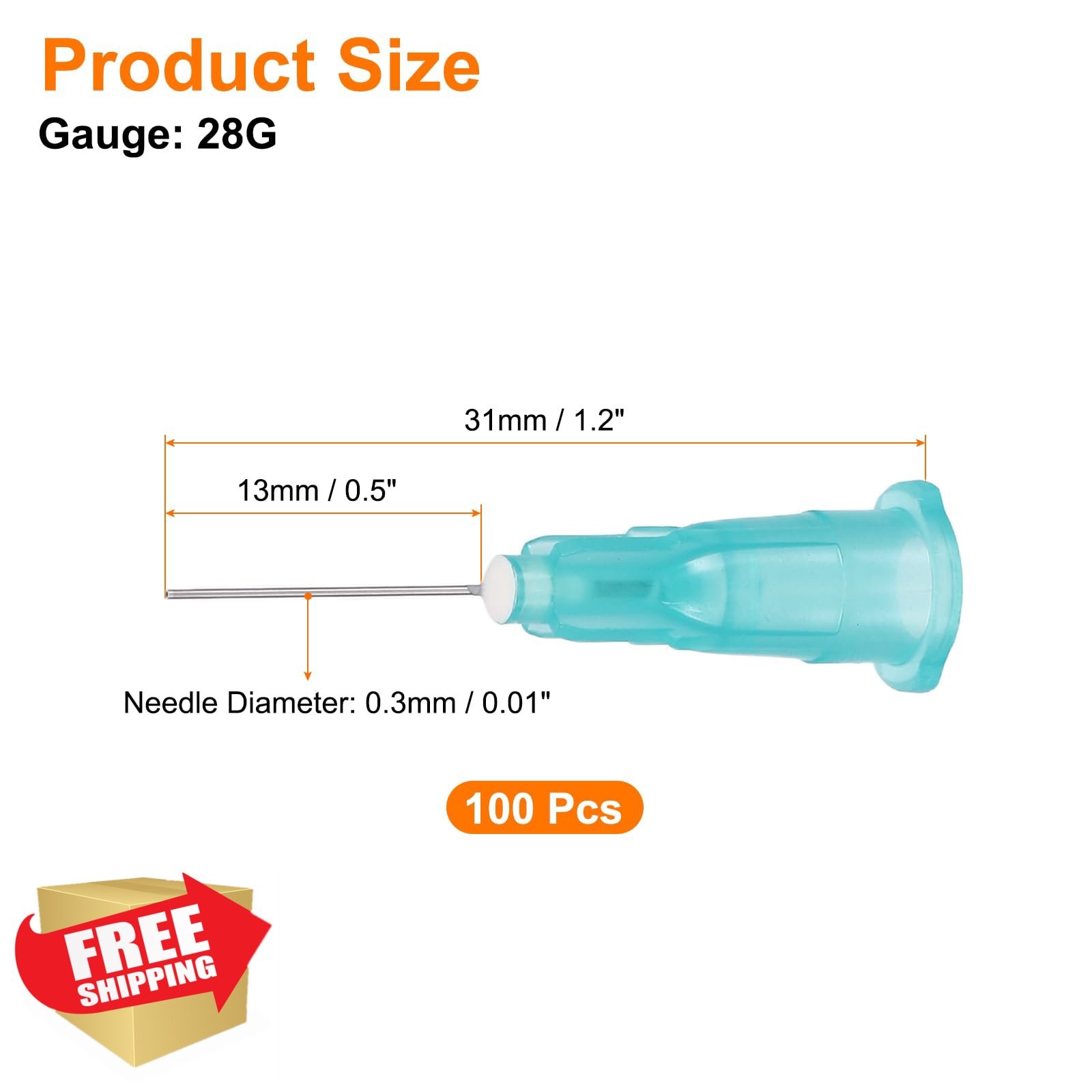 uxcell 28Ga Sky Blue Dispensing Needles 0.5 Inch 100 Pcs