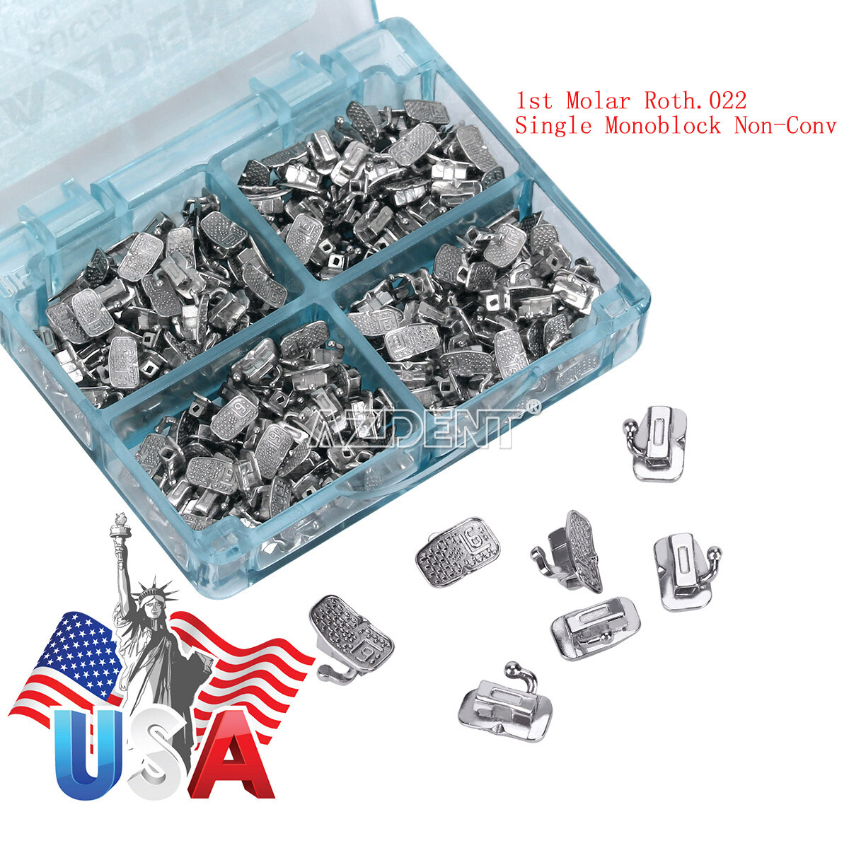 AZDENT Dental Orthodontic 1st Molar Buccal Tube Roth022 Bondable Monoblock U1/L1