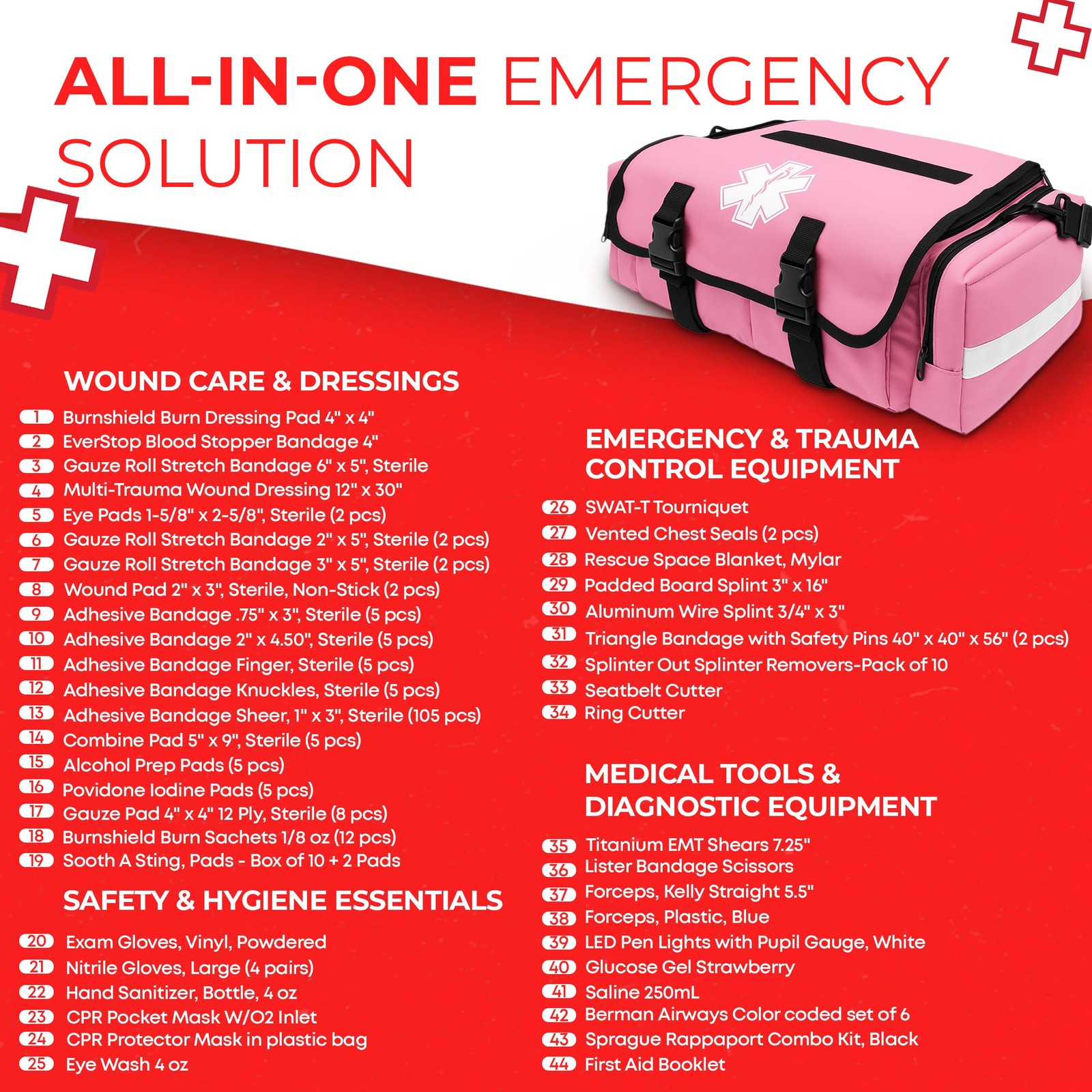 Ever Ready First Aid Fully Stocked Emt Trauma Bag First Responder Medical Kit