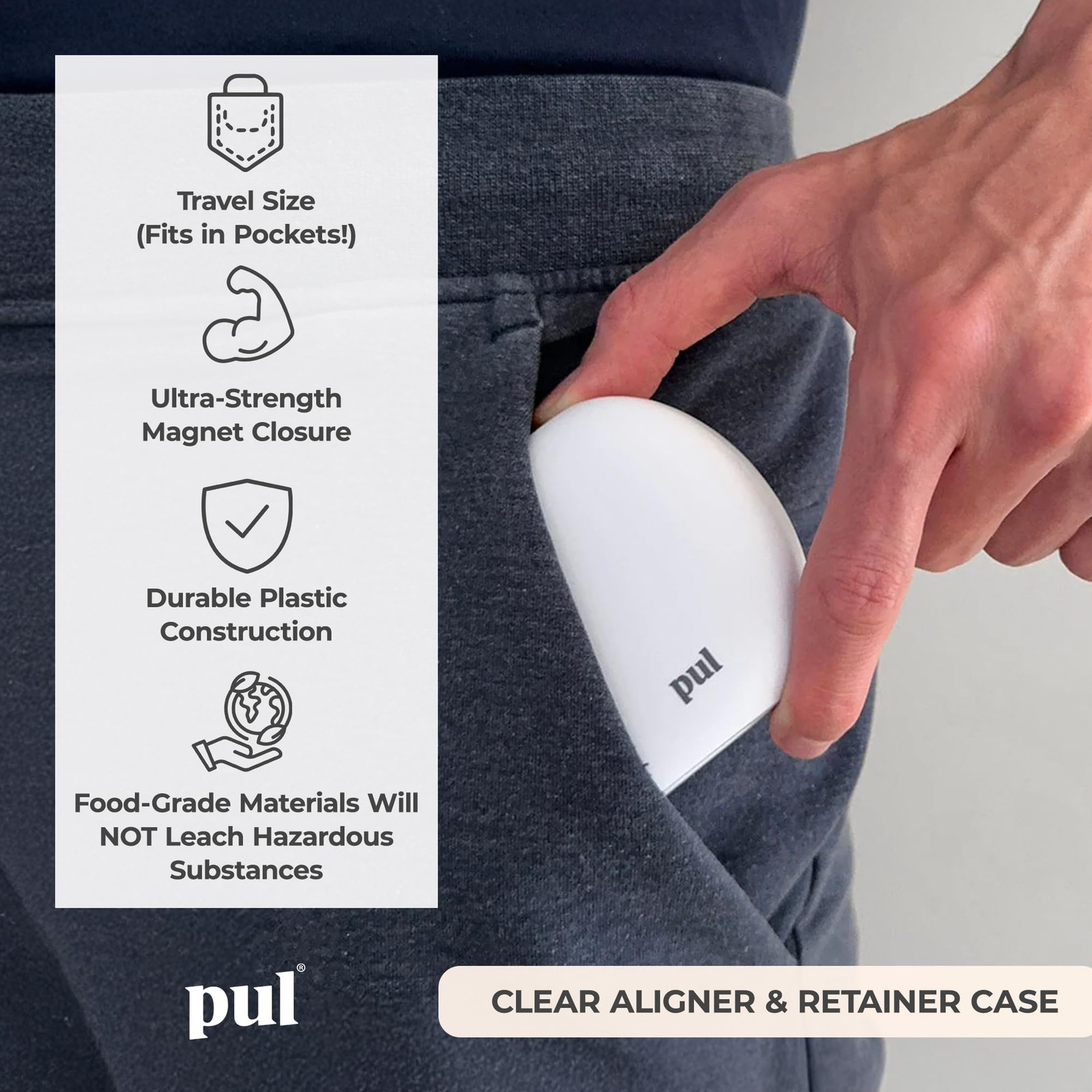 Clear Aligner and Retainer Case by PUL | Also 1 Count (Pack of 1), Gray