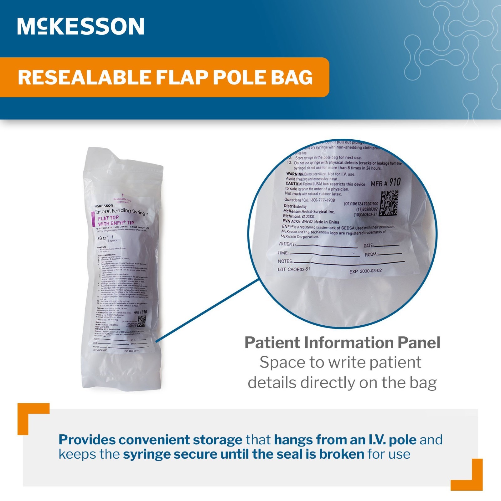 McKesson Enteral Feeding/Irrigation ENFit Tip Syringe 60cc – Count of 30