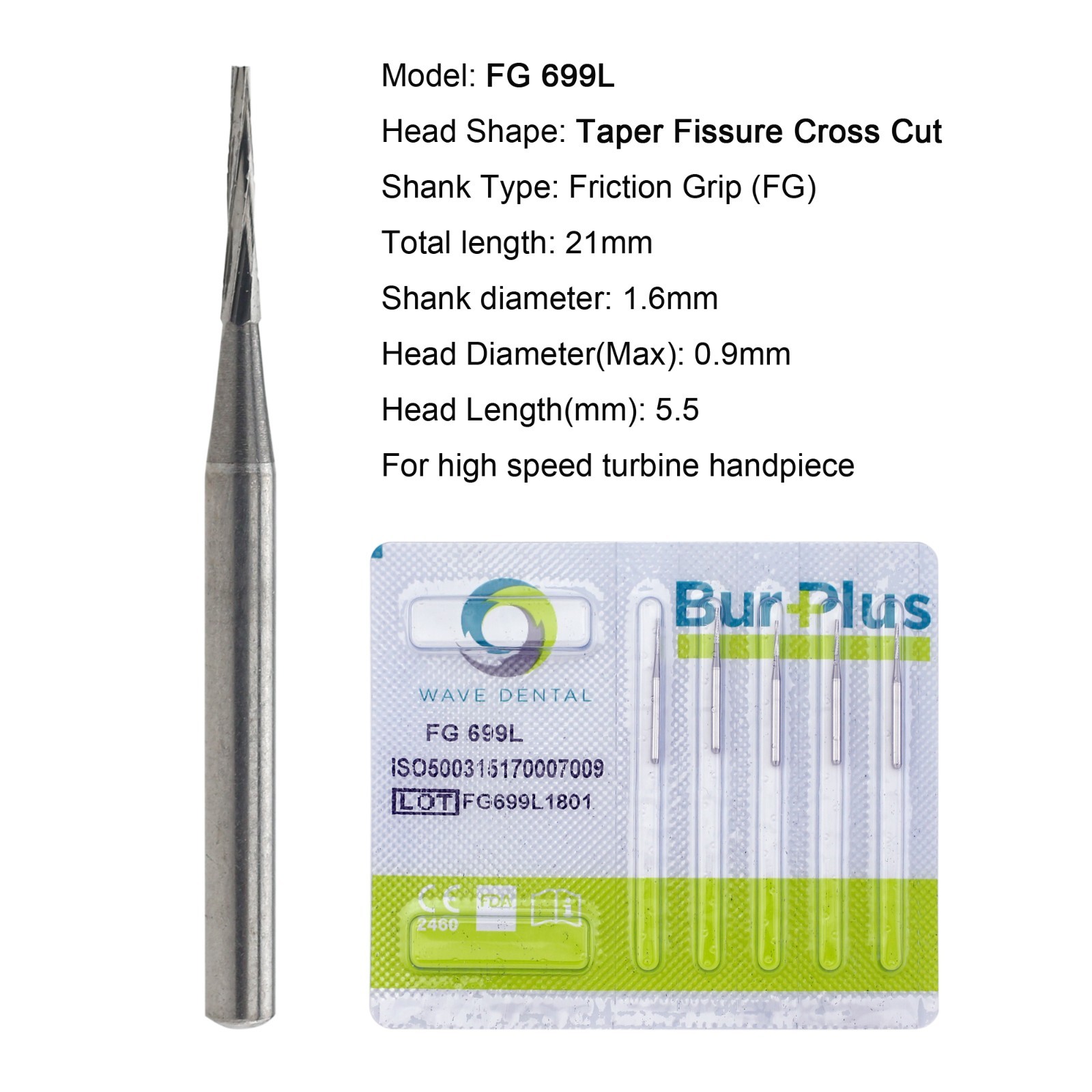Wave Dental Carbide Burs FG 19mm High Speed Surgical 25mm FG SURG 330 557 702 6