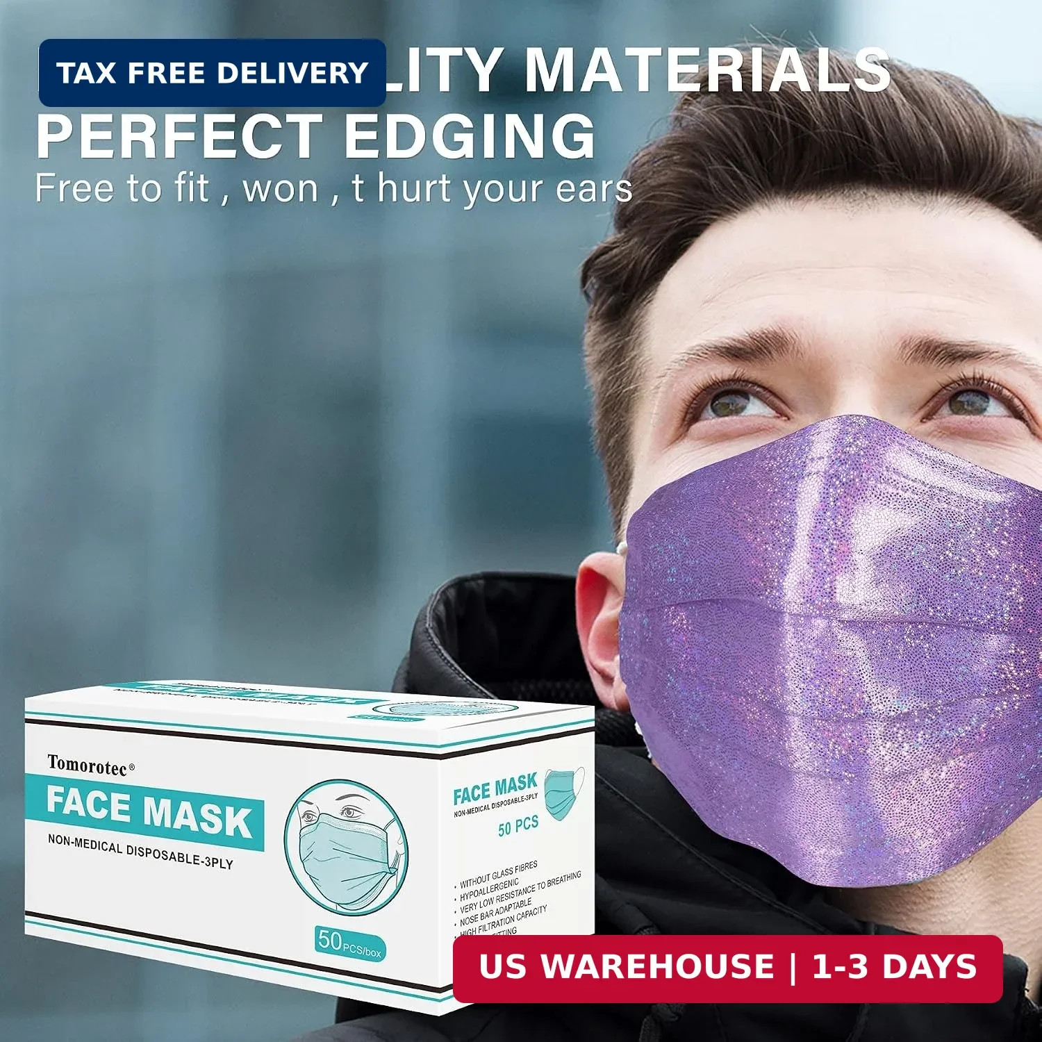 NiHealth 50PCS Stylish Disposable Face Masks for Adults – Breathable 3-Layer Non