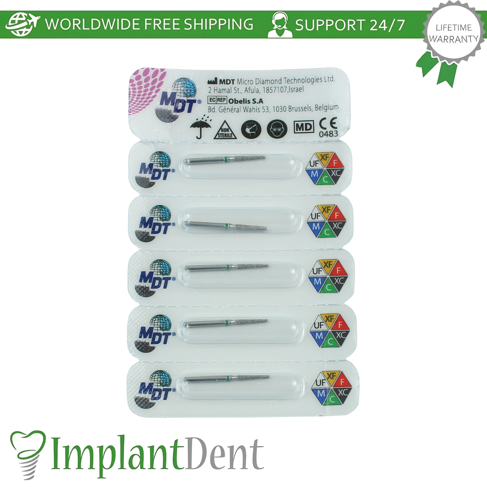 Dental MDT Flat End Taper FG Diamond Burs 172 Crown Preparation Detailed Shaping