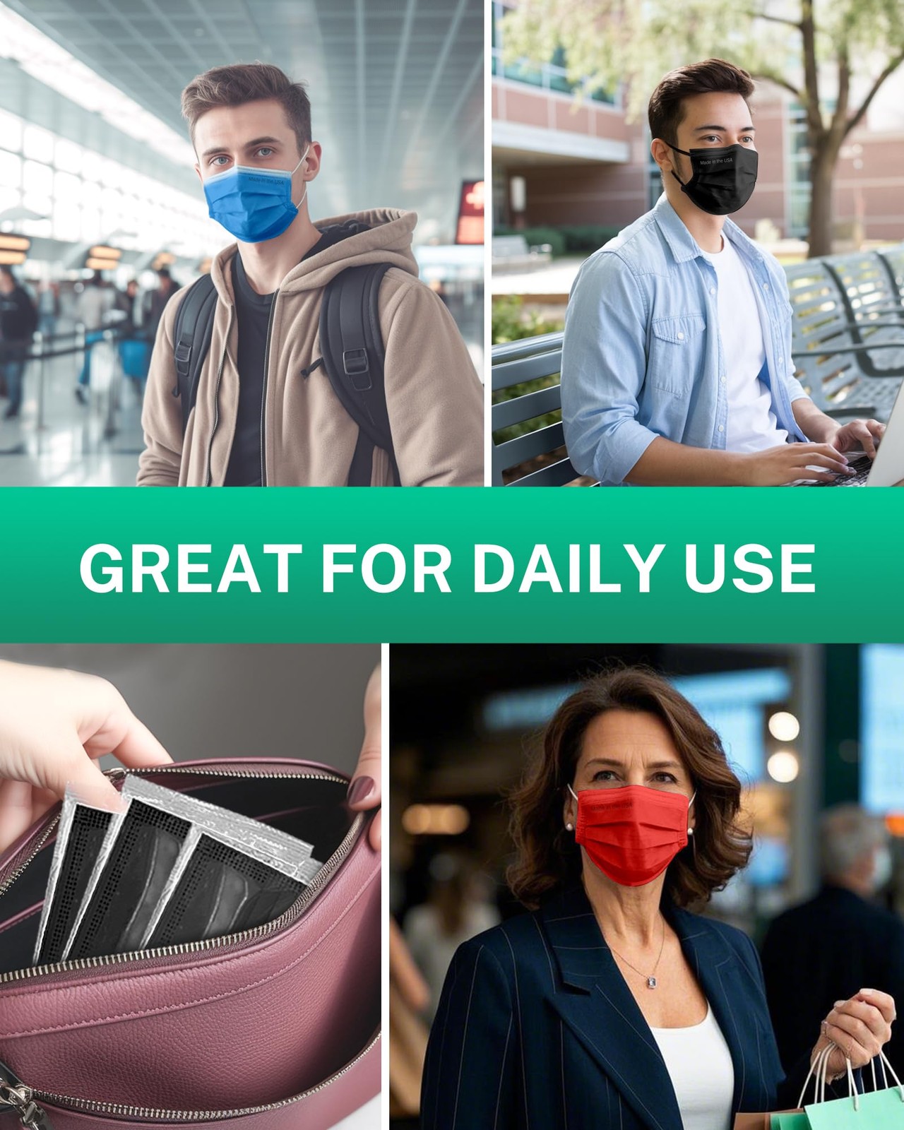 Disposable Face Masks Made in USA, 4 Ply for Families, Students, Breathable A…