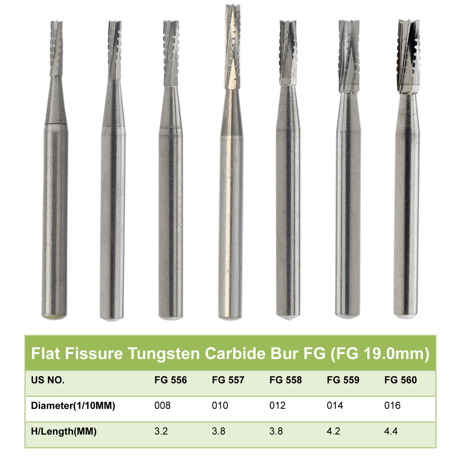 Dental Carbide (Surgica)l Burs 19/25mm Shank 557 330 FG SURG Straight Fissure