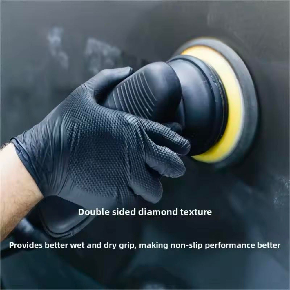 Multifunctional Nitrile Disposable Gloves 8 Mil Raised Diamond Texture BLACK