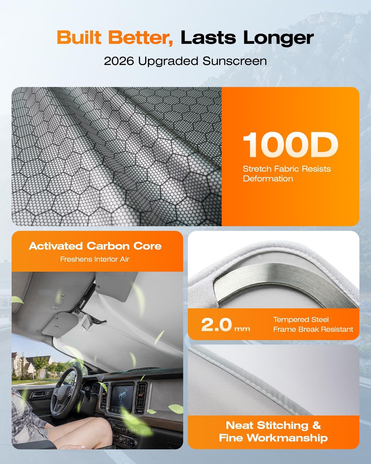 Graphene & Activated Carbon Windshield Sun Shade Foadable for Ford Bronco 202…