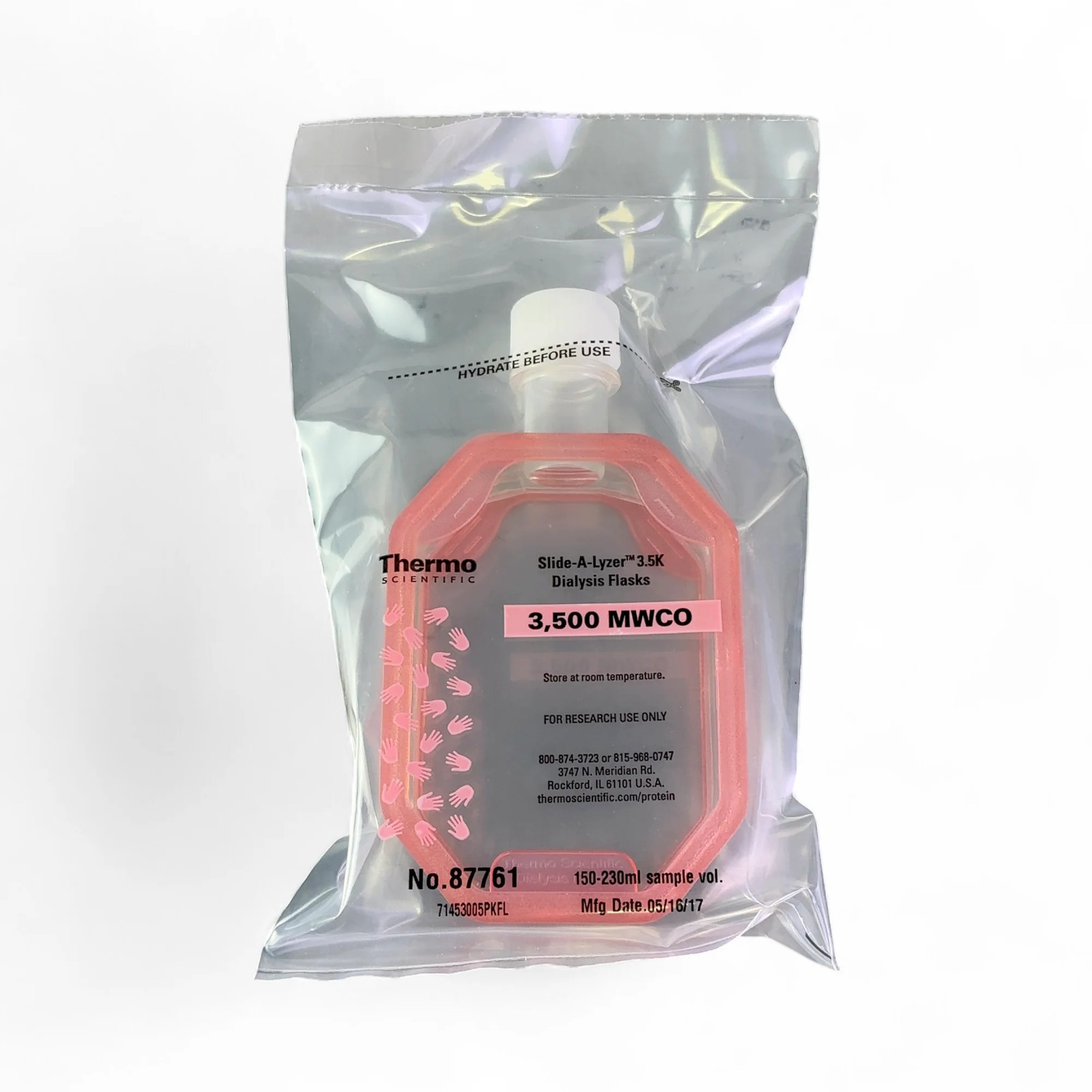 Thermo Scientific 87761 Slide-A-Lyzer Dialysis Flask Lot 3.5K MWCO 230mL NO FD